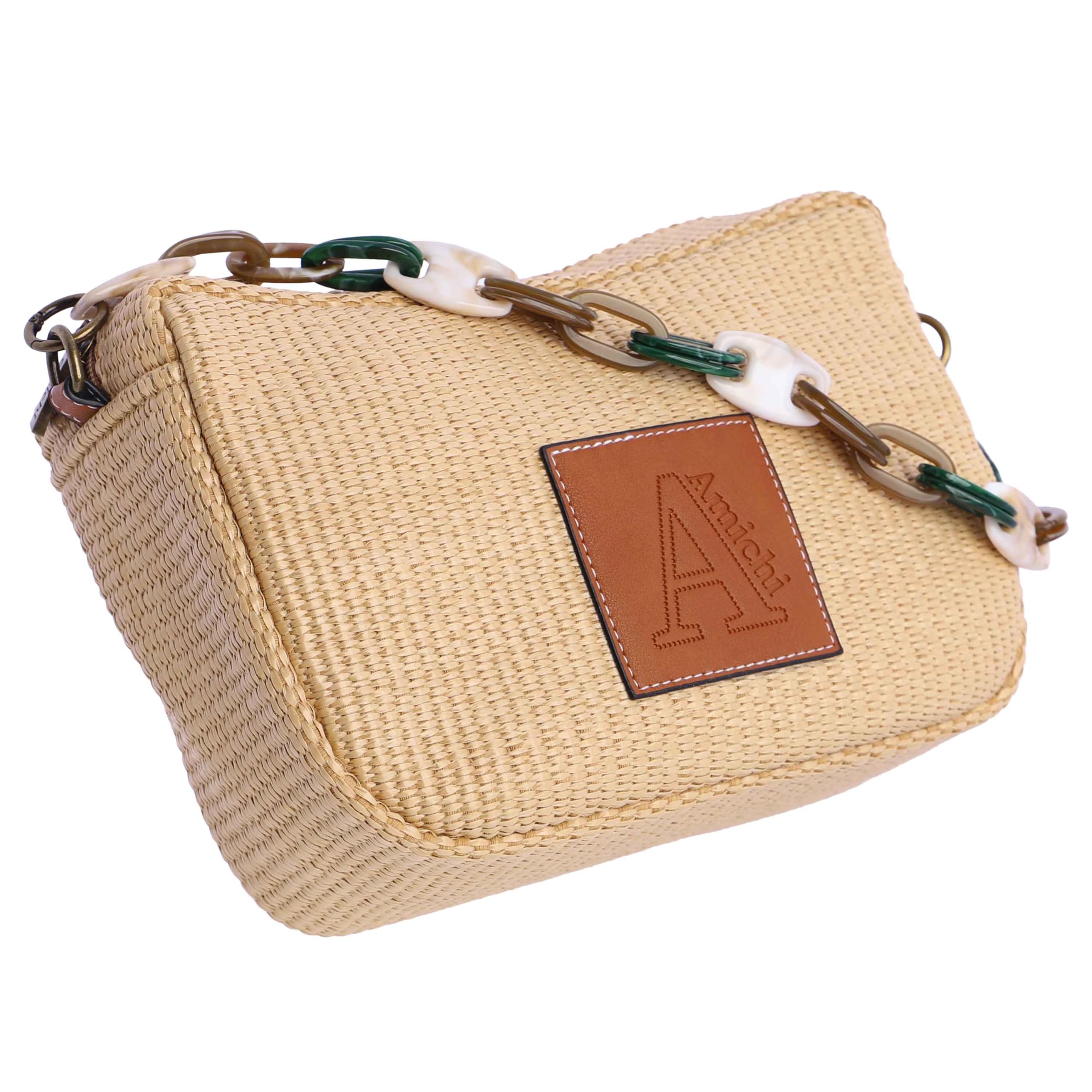 AMICHI - Bolso shopper mujer - Bolso mujer de rafia para verano, Palmar