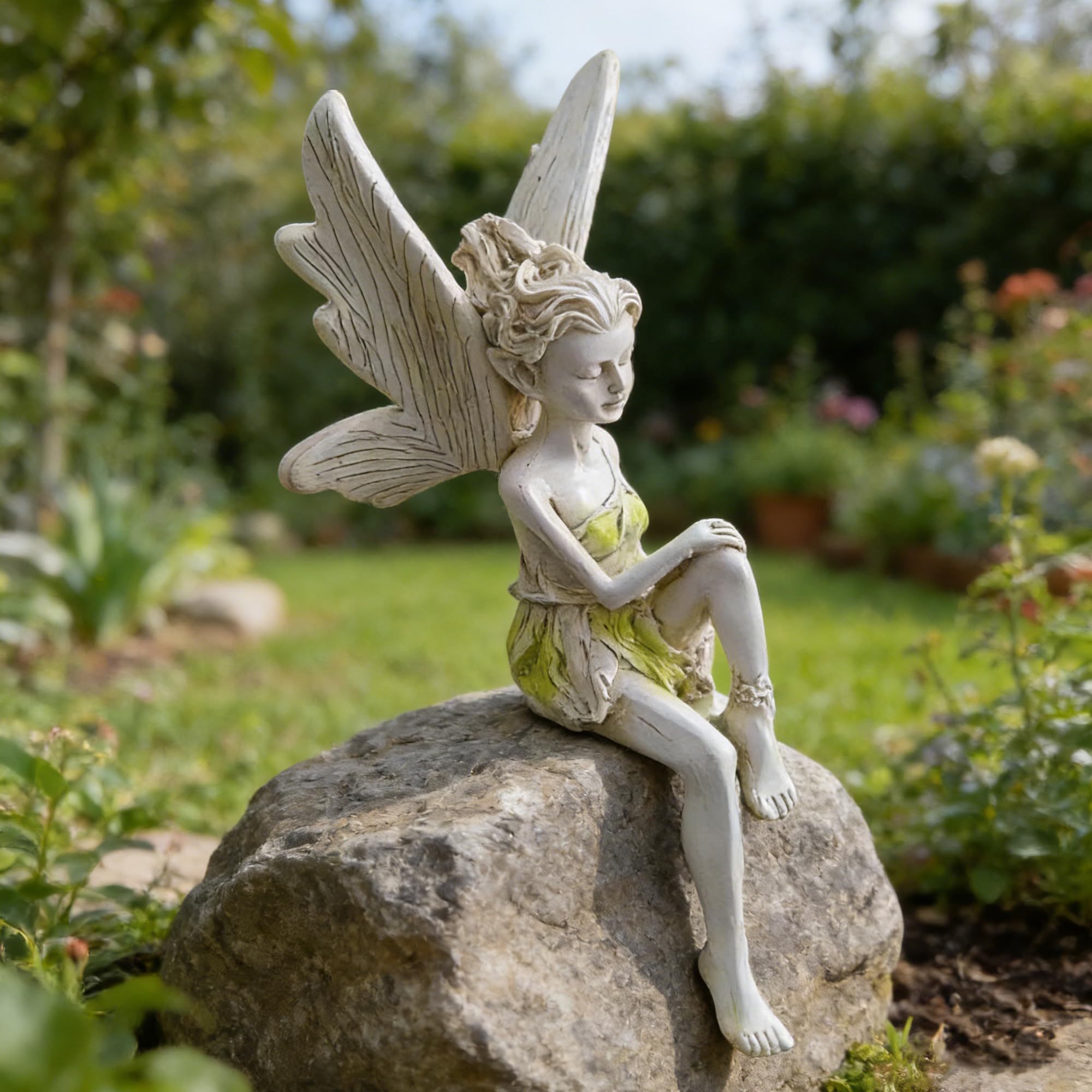 Fairy Garden Statue, Outdoor Sitting Magic Elf Bird House Ornaments Winged Angel Fairies Sculpture Resin Figurine for Patio Yard Porch Christmas Landscape Home Decoration - Style 3