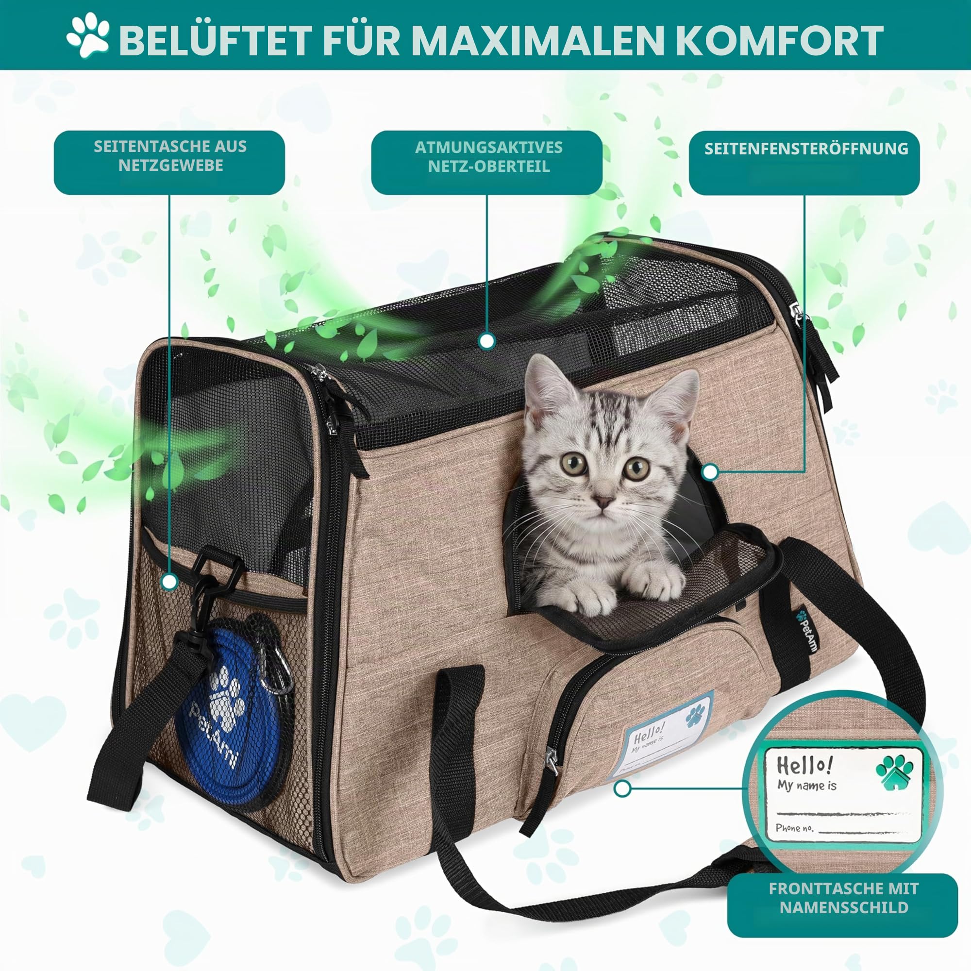 PetAmi Premium Fluggesellschaften zugelassene weiche HaustierReisetasche | belüftetes, Komfortables Design mit Sicherheitsfunktionen | ideal für kleine bis mittelgroße Katzen, Hunde und Haustiere