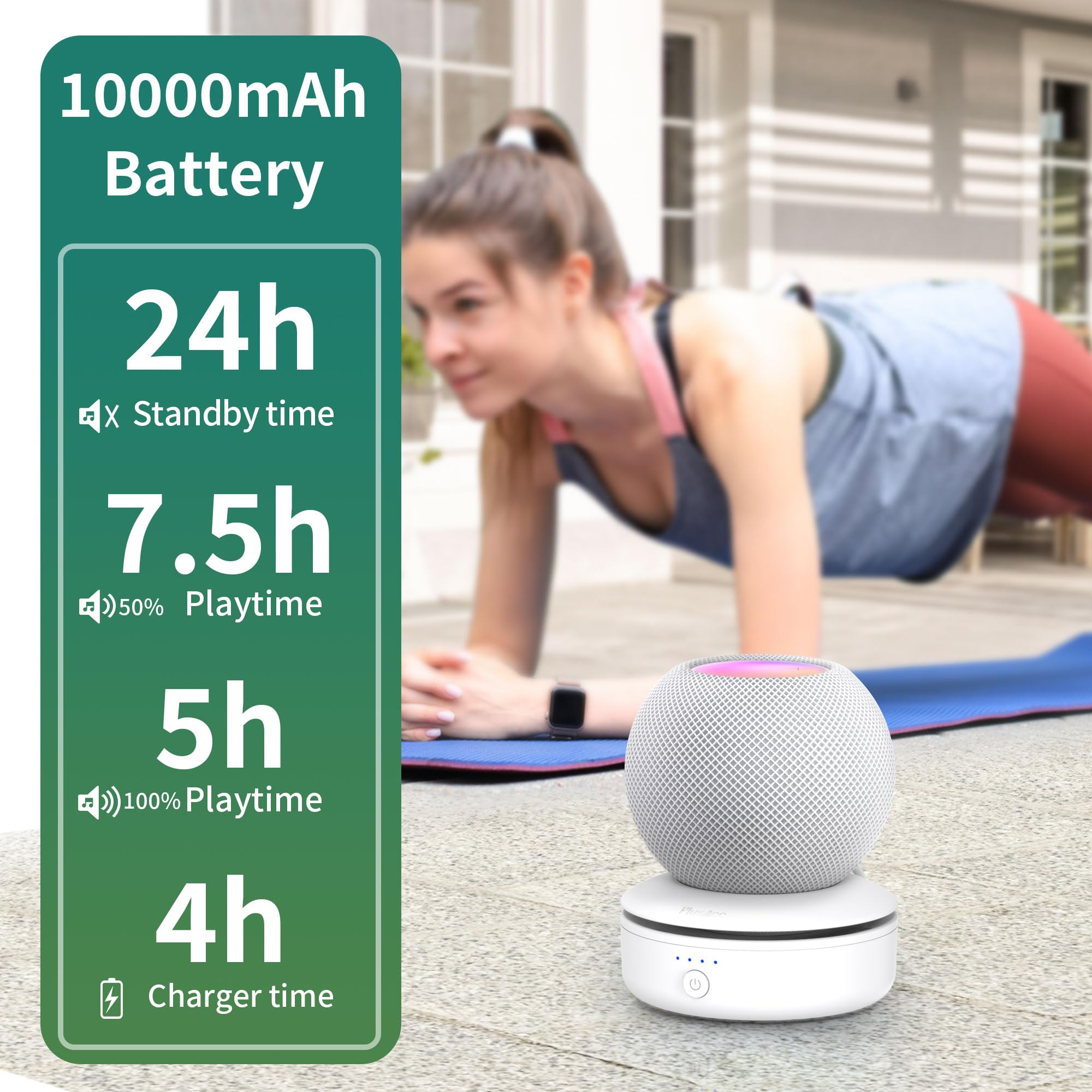 PlusAcc Compatible avec HomePod Mini Batterie 10000mAh Base de Batterie Portable Externe Support sans Fil avec 10 Heures d'autonomie(Blanc)