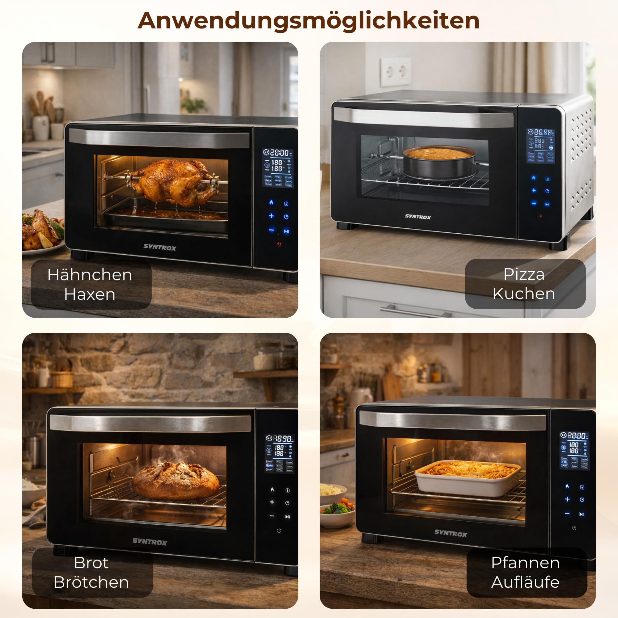Syntrox Germany 25 l Touch Mini Backofen Saltillo | Miniofen | Pizzaofen | Pizzabackofen, 25 Liter, Edelstahl, 1500W, inklusive Zubehör, für kleine Küchen