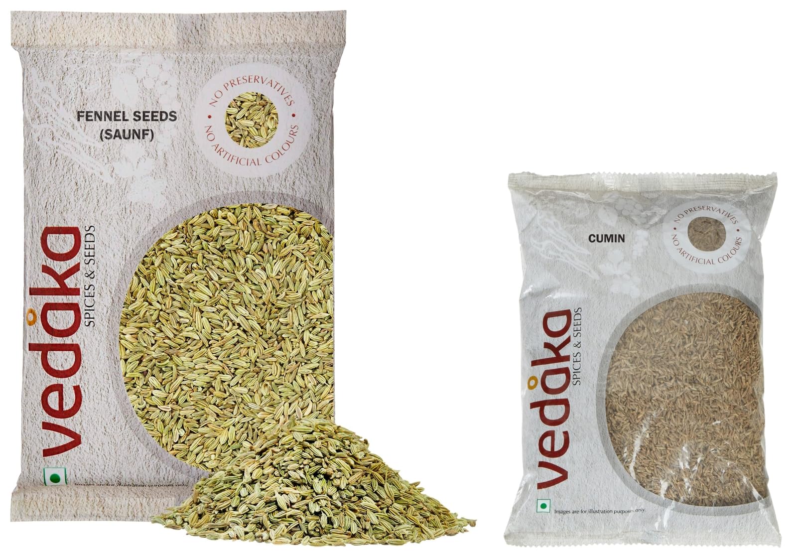Amazon Brand - Vedaka Whole Cumin, 500g & Amazon Brand - Vedaka Fennel Seeds (Saunf), 200g