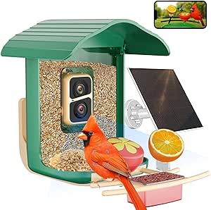 Smart Bird Feeder with Camera Solar Powered, Bird House with Camera 2K HD, AI Birds 10000+, Auto Capture & Send Videos, Ideal for Bird Lover, Green asin的图片