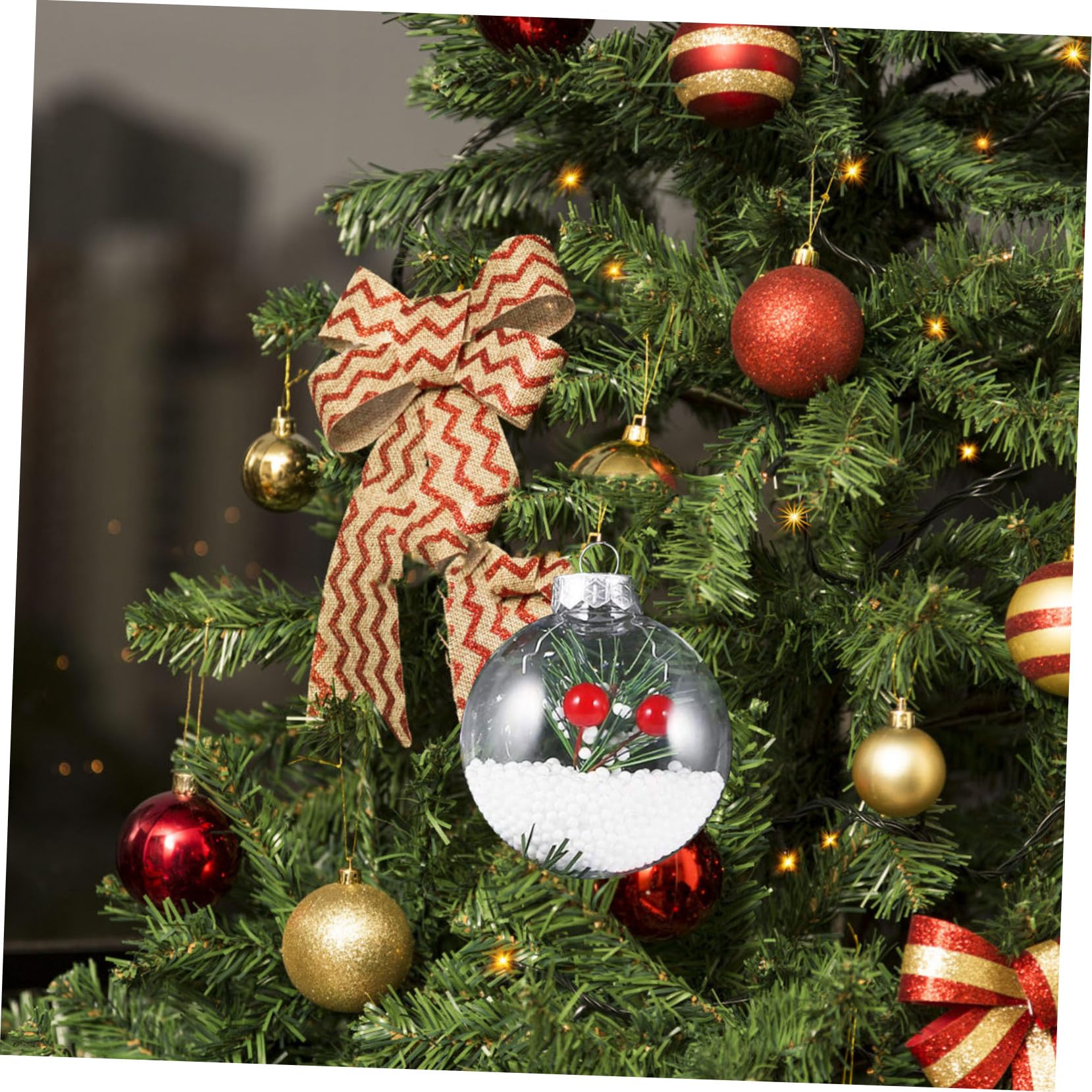 Adornos Colgantes Navideños 80mm Transparentes De Plástico, Bolas Planas Hollow DIY, Decoraciones para Árbol De Navidad, 20 Piezas para Manualidades y Fiestas