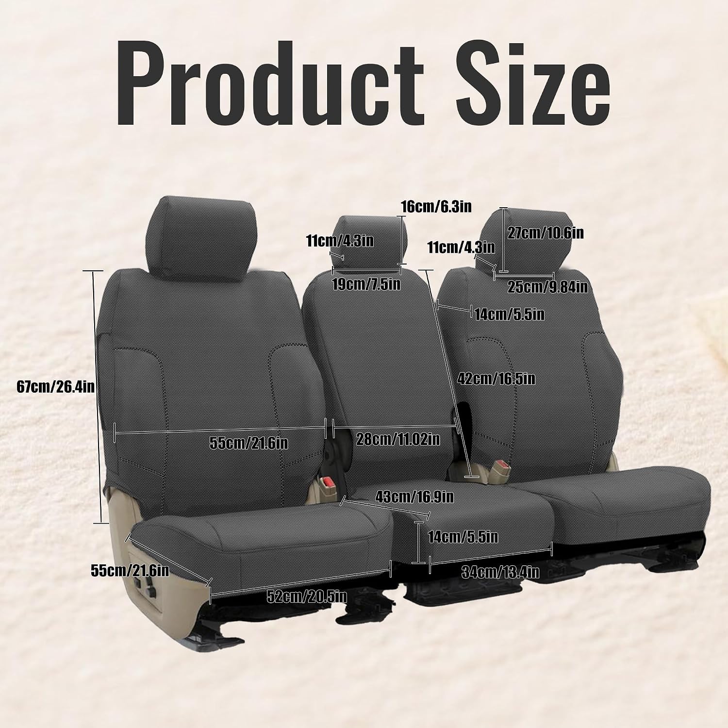 Front 40/20/40 Heavy-Duty Oxford Fabric Seat Covers for Ford F150 XLT Lariat 2014 F250 F350 F450 F550 XLT Lariat 2015-2021 Split Bench with Center Console-Gray