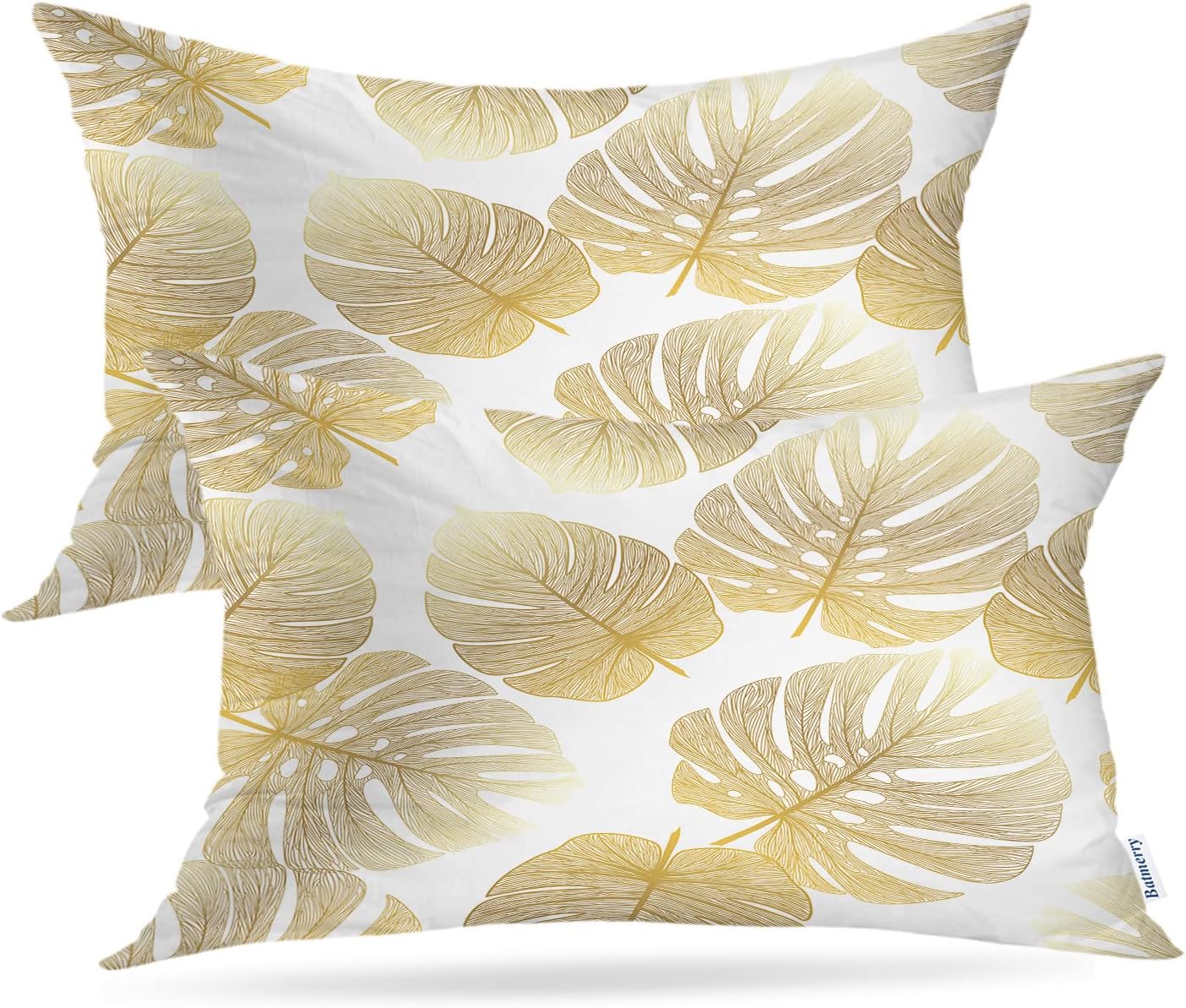 Batmerry Tropical Leaf Decorative Pillow Covers, Monstera Palm Leaf Flora Double Sided Throw Pillow Covers Sofa Cushion Cover Lumbar 12 x 20 Inches(Set of 2)