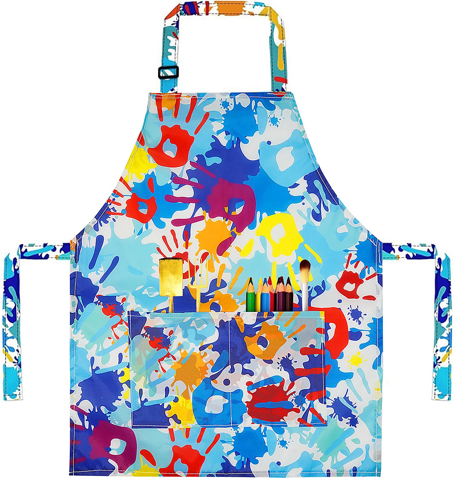 YeeHeen Kids Apron Children Artist Painting Smock Waterproof Art Apron with Pocket Finger Blue
