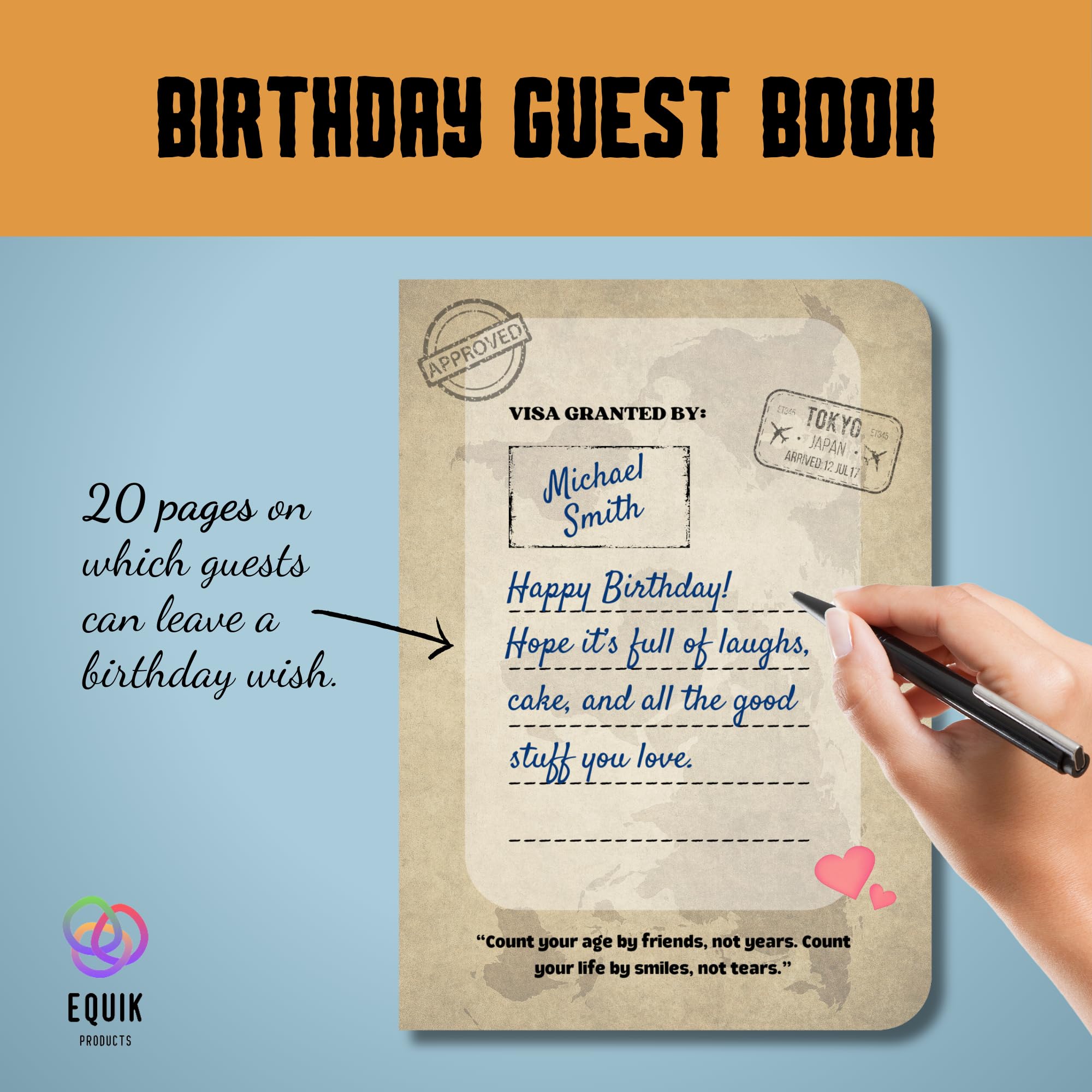 EQUIK PRODUCTS 50 Year Old Gifts | 50th Party Decorations | Guest Book, Signature Book | 50th Card | Gift for Men & Women | 1975 Trivia Game, Party Games | Fake Passport to 1975