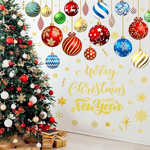 Yeaqee 12 calcomanías de pared de Navidad que brillan en la oscuridad, calcomanías de bolas de Navidad verdes luminosas para pared, calcomanías de