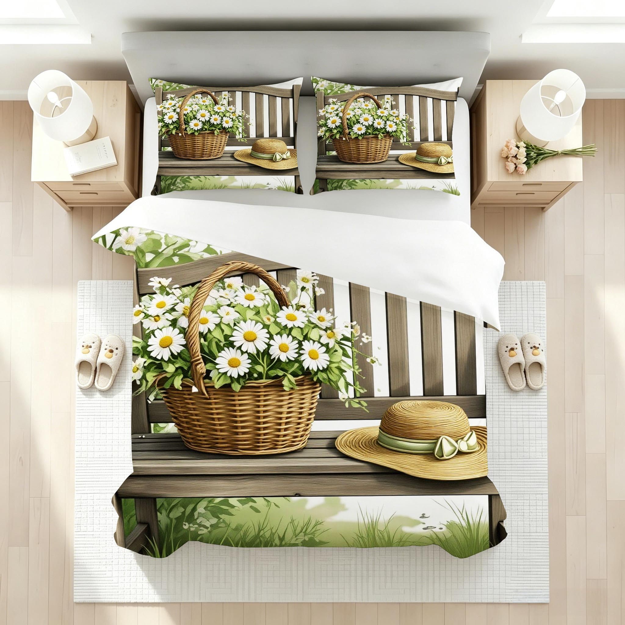 Copripiumino Matrimoniale Cesto Di Fiori Marrone 260x240, ZQ7992 | Traspiranti Durevoli Microfibra, per Tutta la Famiglia, Matrimoniale, per Tutte le Stagioni, con 2 Federe 50x80 cm