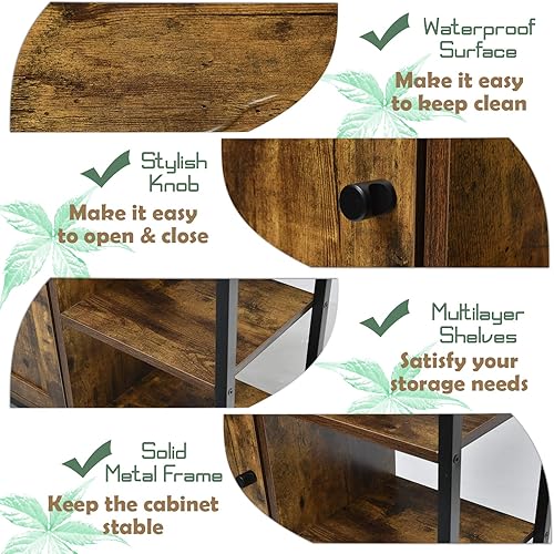 Miniatura 6 de GLACER Armario de piso de estilo industrial, gabinete de almacenamiento de piso multifuncional con estante ajustable, ideal para sala de estar,