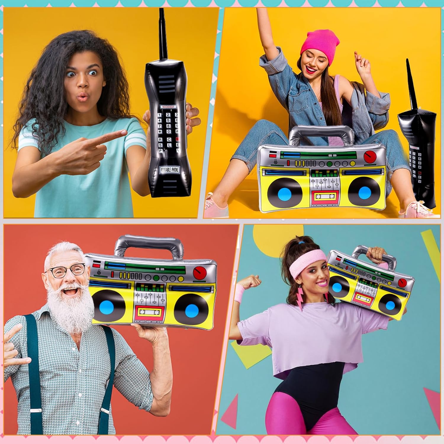 6 Pieces Inflatable Radio Boombox Inflatable Mobile Phone,80's 90's Party Decoration,Retro Inflatable Mobile Phone,Inflatable Radio Props for Hip Hop Theme Party Birthday Party Supplies - Image 6