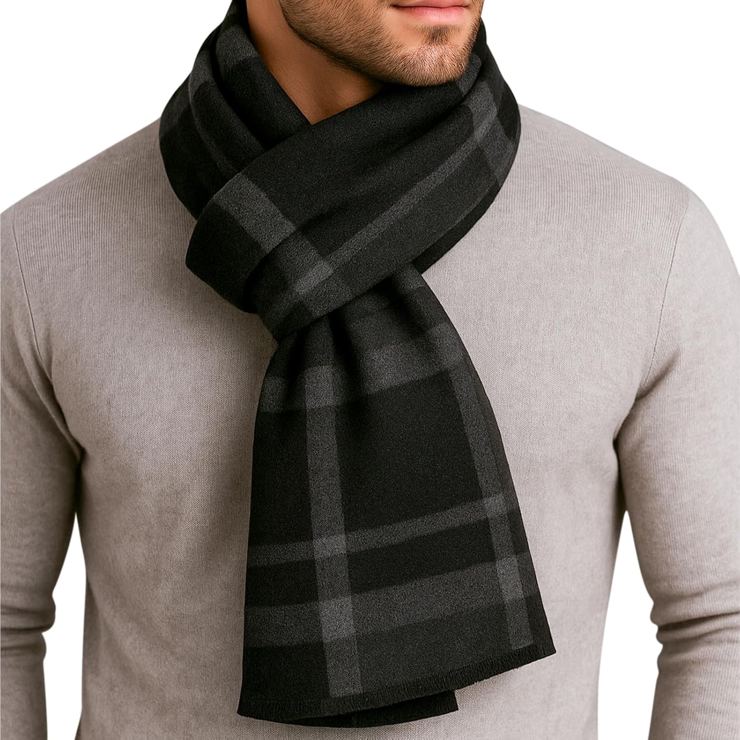 HONGTEYA Mens Winter Warm Long Soft Scarf Plaid Tassel Scarf Unisex Winter Scarves