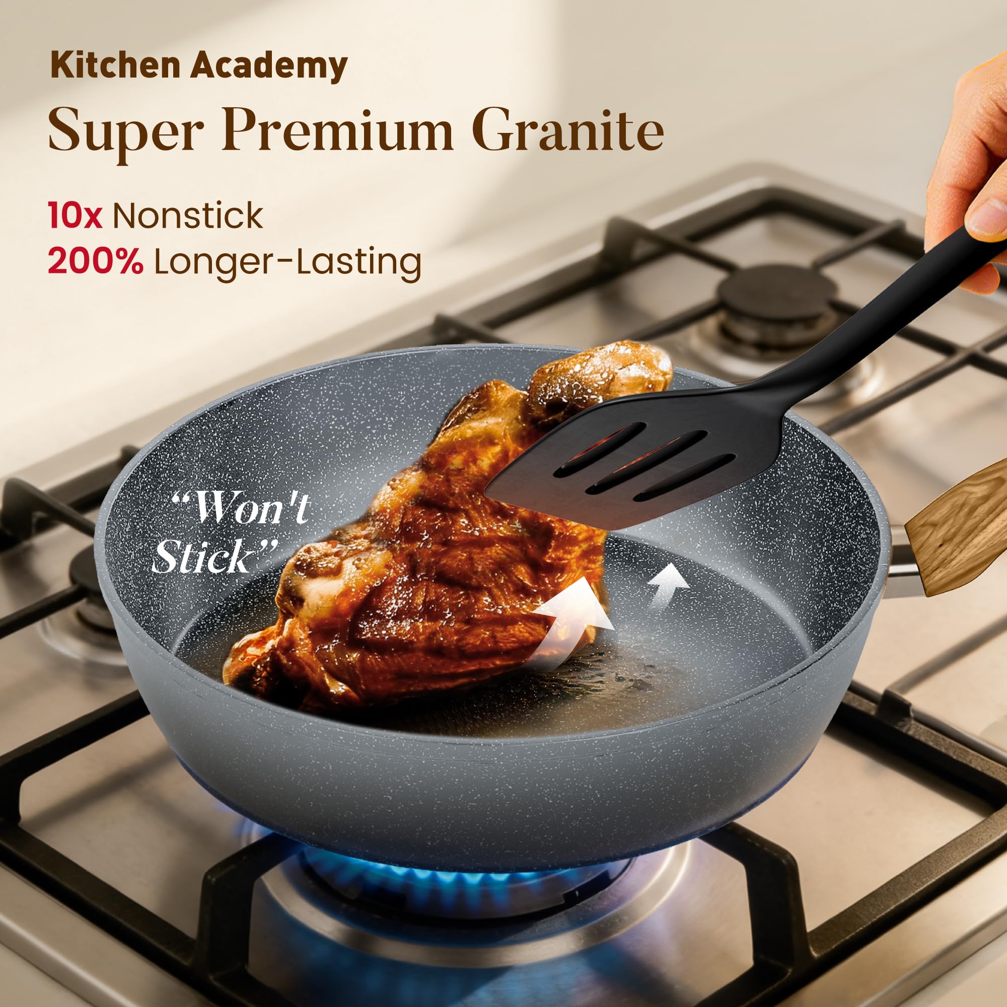 Kitchen Academy 17-teilige Induktions Töpfe Set, Granit Topf und Pfannenset | Antihaft Kochtopf Kochgeschirr Set für Induktion, Gas, Elektroherd, ungiftig, PFOA und PFOS-frei, Leicht zu reinigen