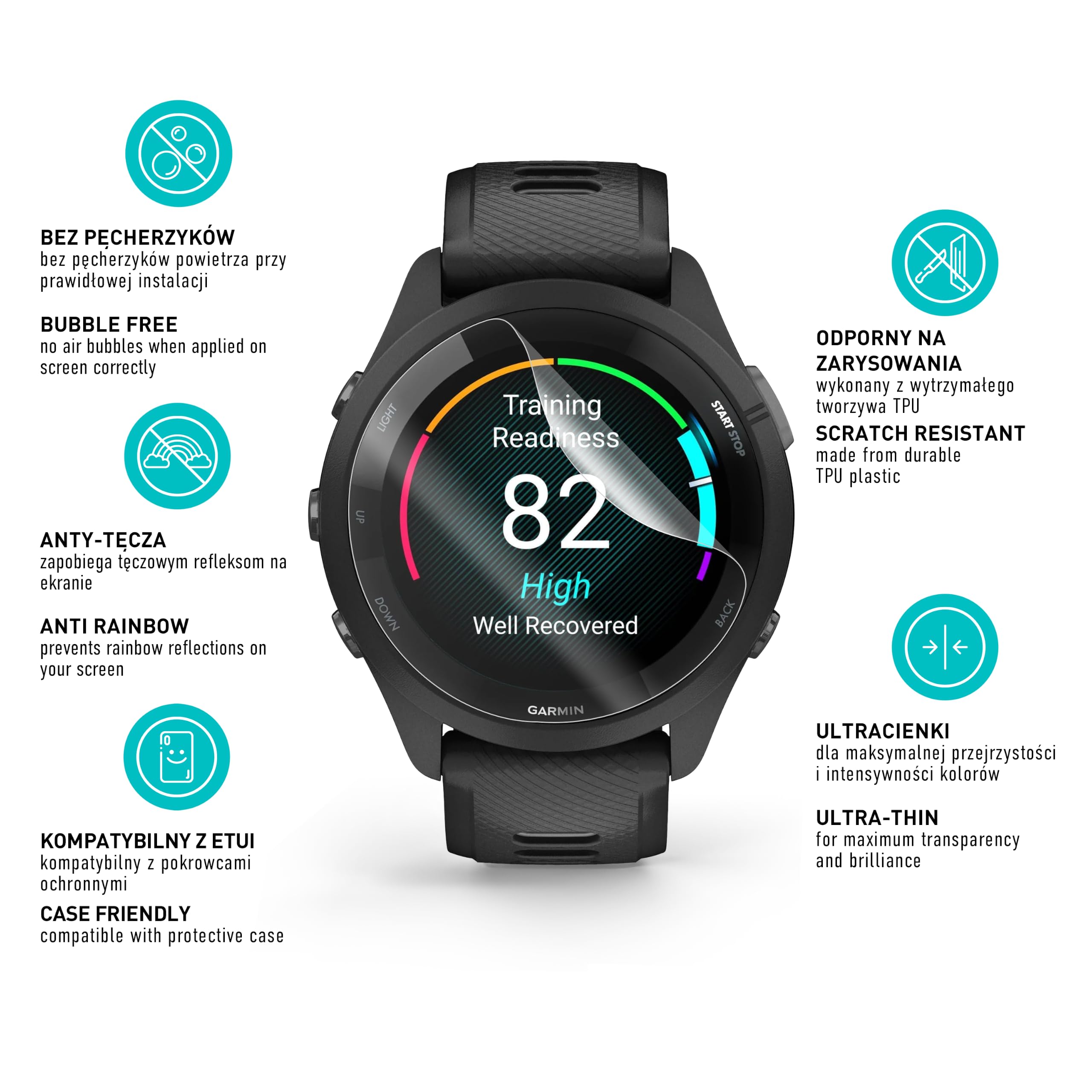 smartect TPU Ochraniacz Ekranu 3 Sztuki dla Garmin Forerunner 265 | Folia Ochronna Anti-Zarysowania, Ultra-przezroczysta, Bez Pęcherzyków, Anti-Odciski Palców, Przyjazna dla Etui