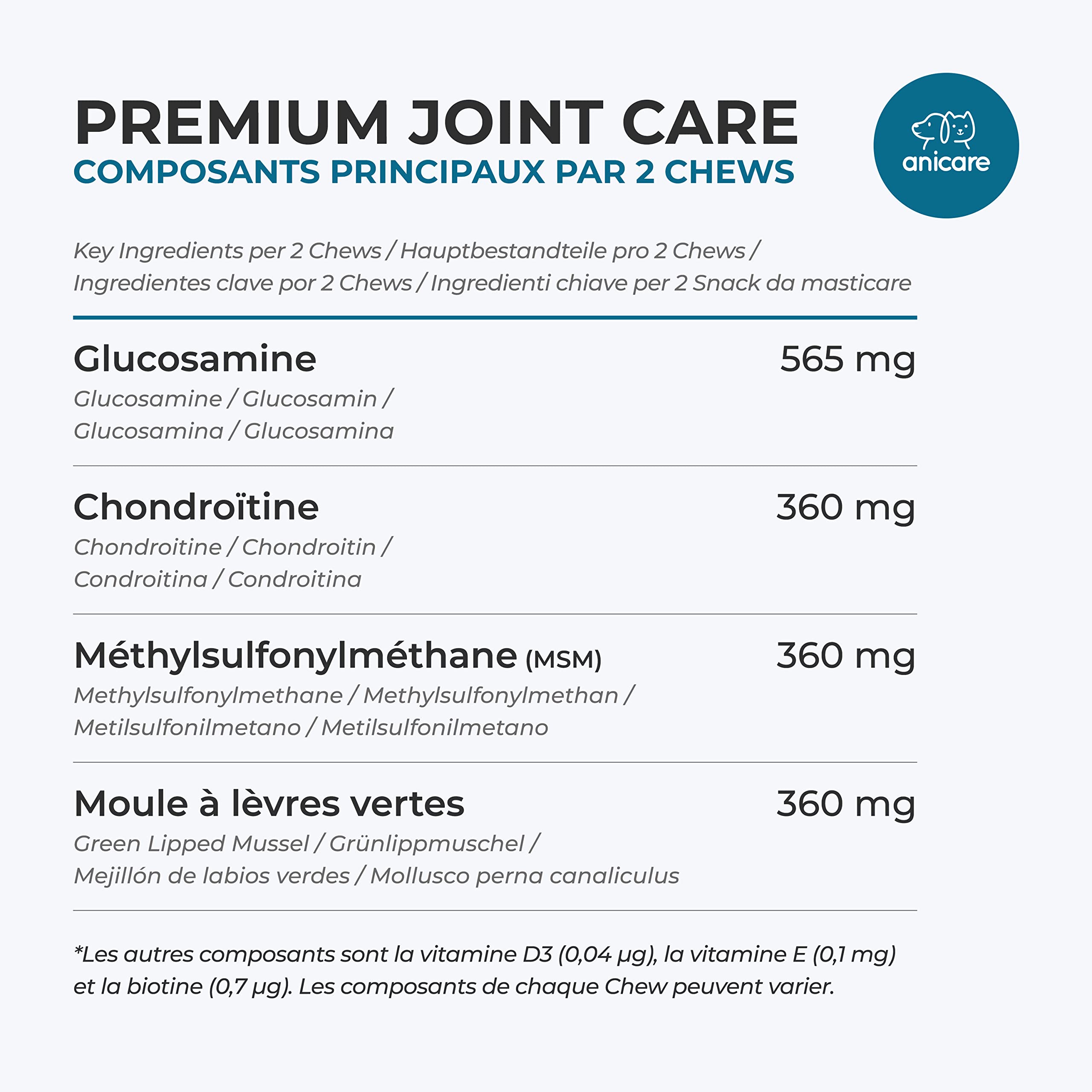 Anicare Premium Joint Care: Friandises à mâcher pour articulations! avec de la glucosamine, chondroïtine, du MSM et des moules aux orles Verts
