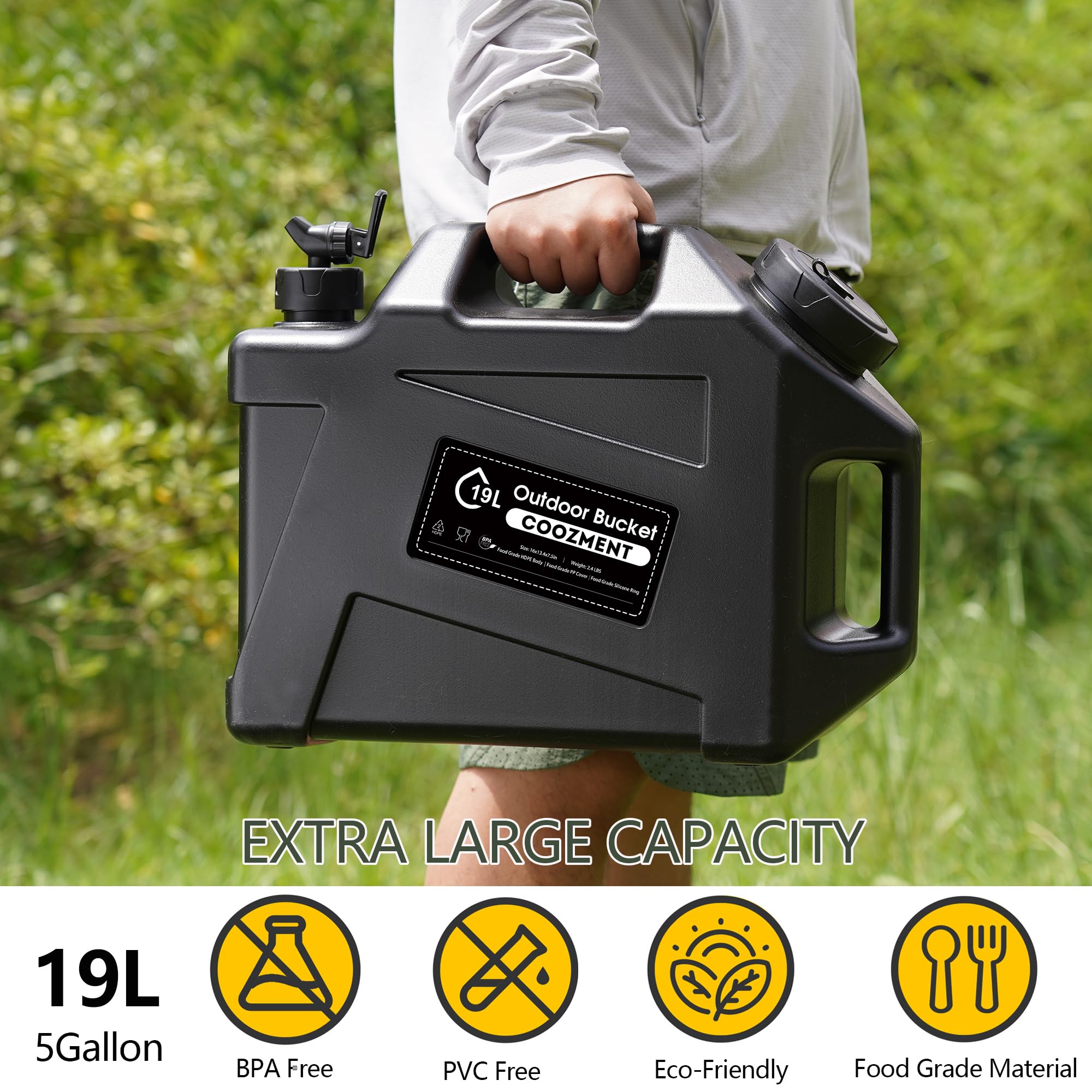 COOZMENT Tragbarer Wasserbehälter mit Zapfhahn, BPA-freier Wasserkrug, schwarzer Wassertank, multifunktionale Wasserspeicherbehälter für Camping, Outdoor, Wandern, Notfallstroage