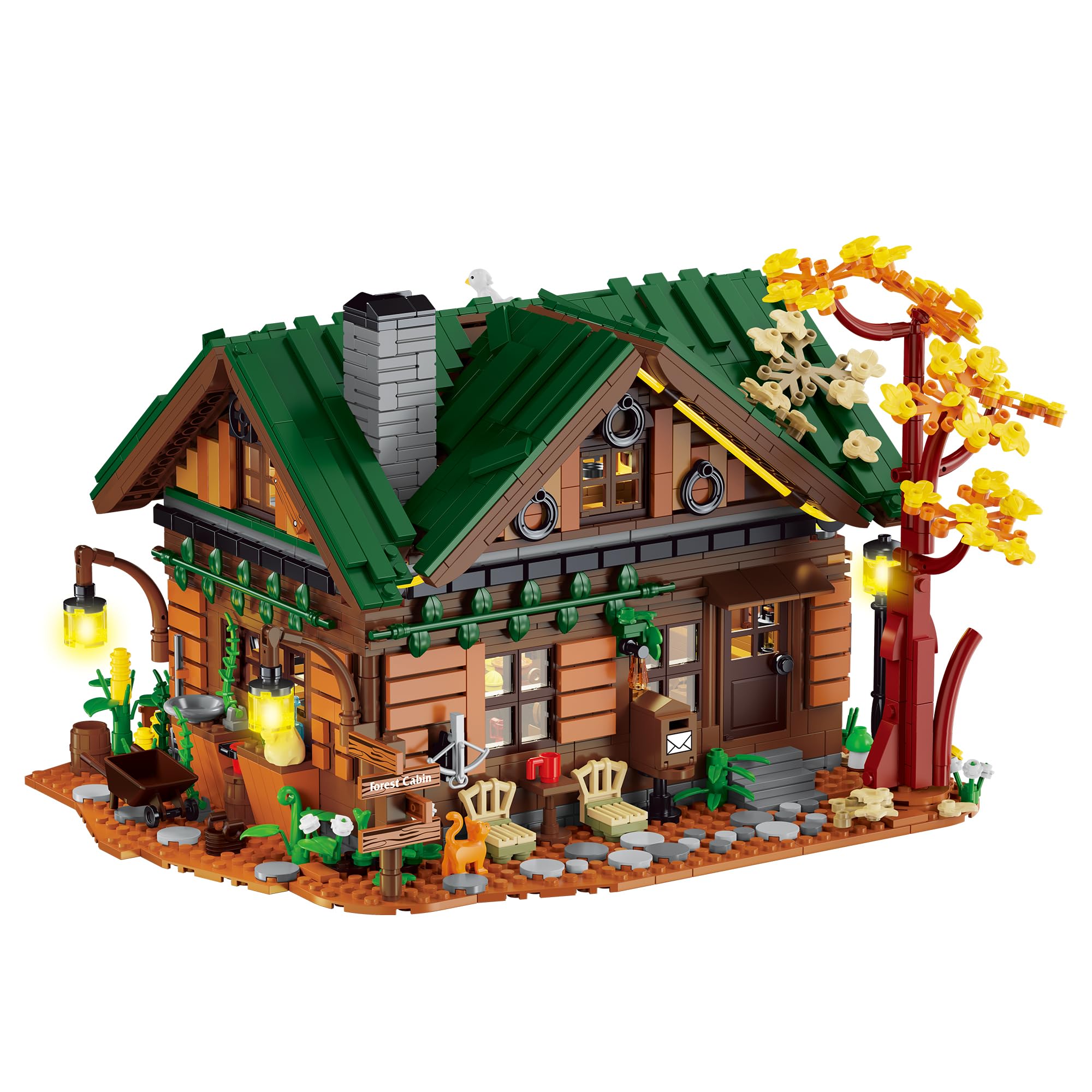 NUTCRACKER Medieval Forest Cabin Building Set with LED Light, Retro Forest Log Wood House Construction Model Toy Building Set, Easter Gifts for Adults