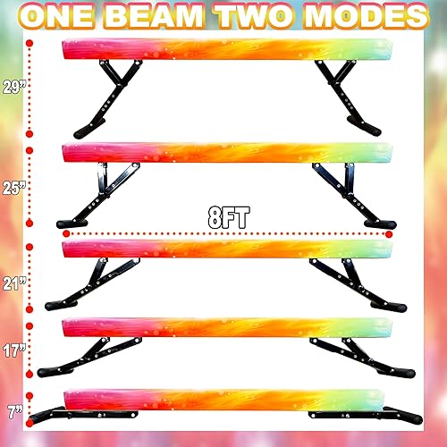 Miniatura 19 de Viga balana ajustable para niños, haz de gimnasia de 8 pies, haz de piso alto y bajo para todos los niveles de gimnasia, equipo de gimnasia Aurora
