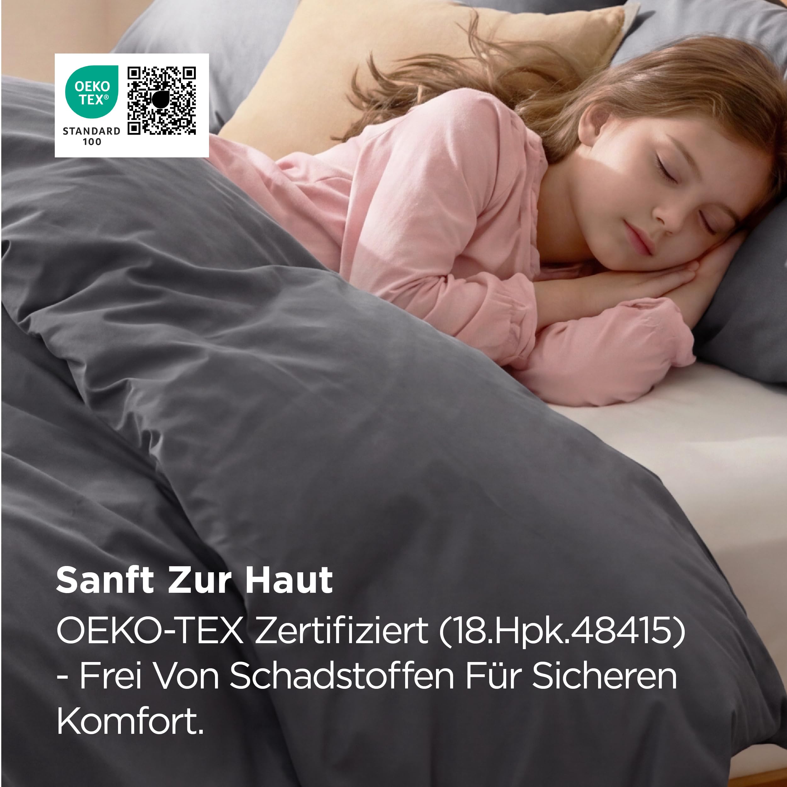 BEDSURE Bettwäsche 135x200 Baumwolle 4teilig - Bettwäsche-Sets für Kinder und Erwachsene, 2 Bettbezug & 2 Kissenbezüge 80x80 cm, Oeko-TEX Bedding Dunkelgrau Grau mit Reißverschluss