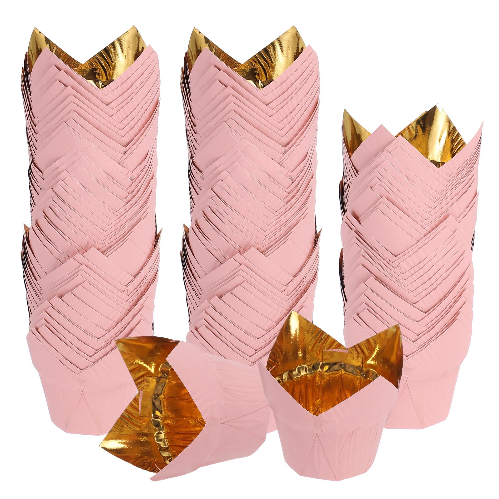 uxcell Lot de 100 moules à muffins en papier d'aluminium sulfurisé pour mariages, fêtes d'anniversaire, festivals, Noël, doré/rose