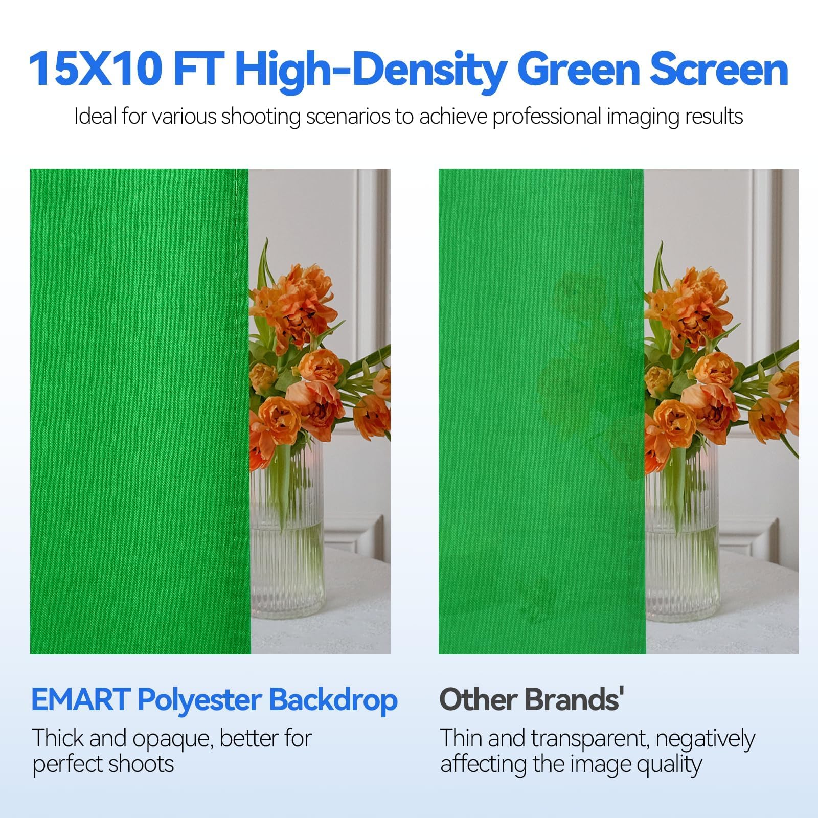 EMART Kit di sfondo per studio fotografico e video da 3 x 3 m, con supporto per schermo verde, sistema di supporto per sfondo fotografico con tenda Chromakey in mussola da 3 x 4,6 m, per riprese