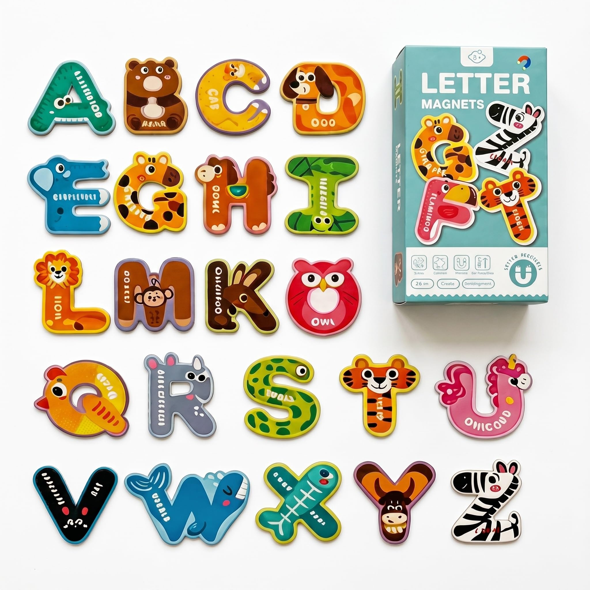 Cwmniily Fridge Magnets for Kids, Cute Animal ABC Alphabet Magnets for Fridge, 26 Uppercase Magnetic Letters Educational Learning Spelling Games for Baby Toddler Preschool