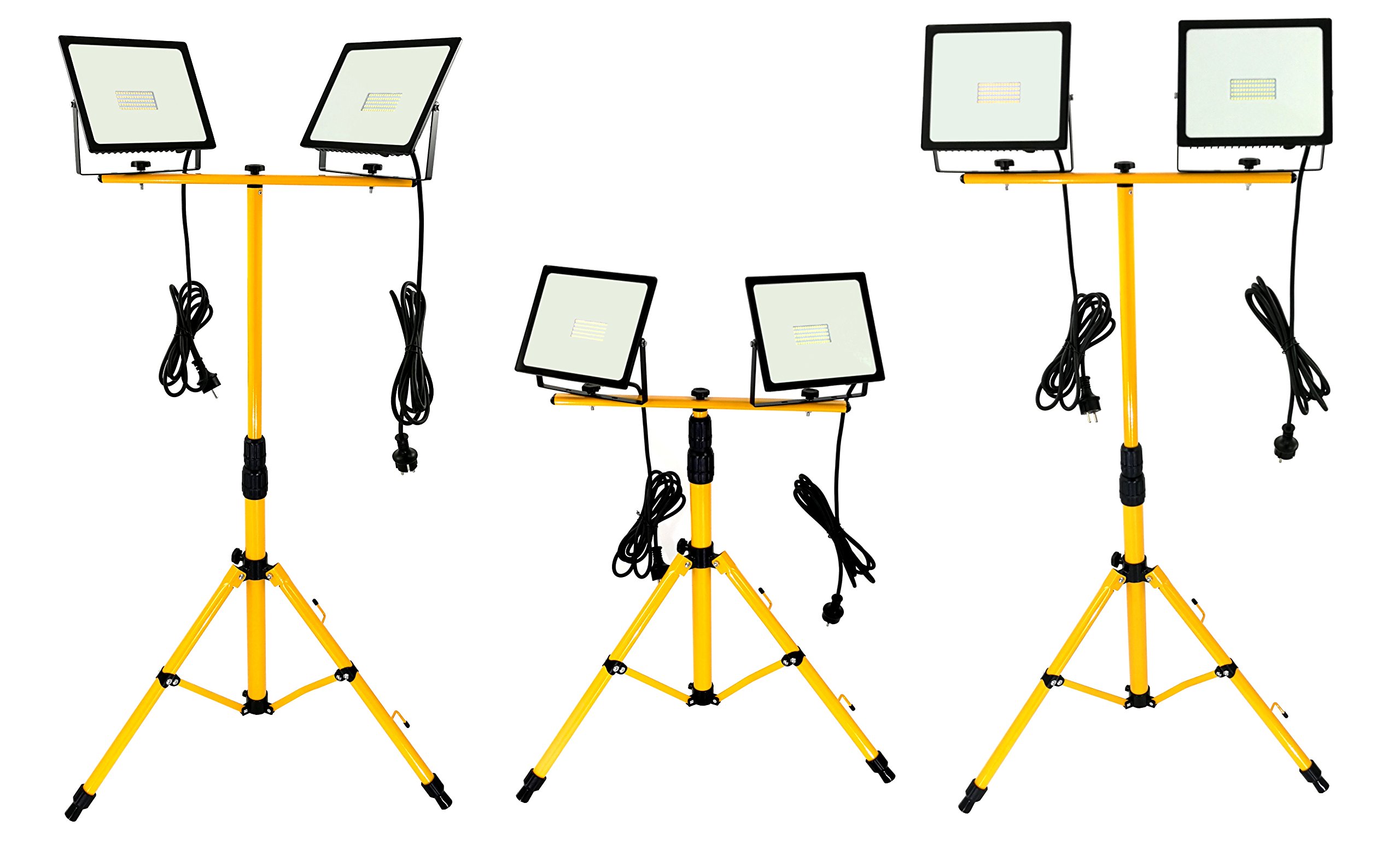 Trango - 2X 100 Watt LED Arbeitstrahler - G1504-1003/2 Baustrahler - 2700K wamweiß - Je 3m Zuleitung & Stativ - Flutlicht, Strahler, Arbeitsleuchte