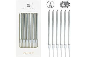 6Pcs Silver Long Thin Birthday Candles for Cake