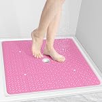 OTHWAY Tapis de douche carré, 27"x 27" Mats de douche extra grand pour douche intérieure, TPE Tapis de douche antidérapant avec ventouses Trous drain, tapis de douche lavable en machine (blanc)