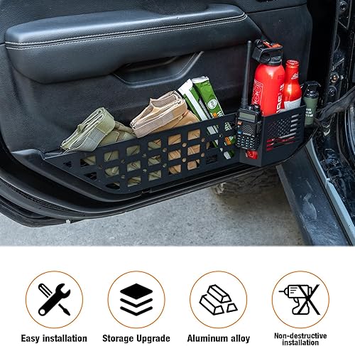 Miniatura 7 de FUNY Caja de almacenamiento de metal para puerta delantera, bolsillos de inserción lateral para puerta, organizador con portavasos compatible con