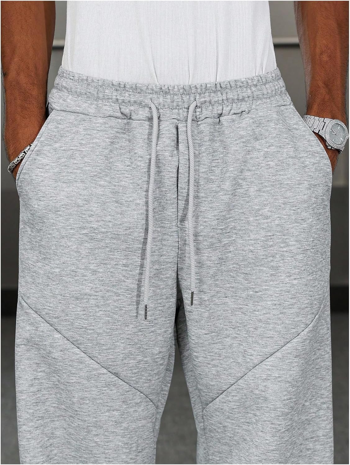 Men's Elastic Drawstring Waisted Sweatpants Casual Athletic Pants Workout Pants - Image 4