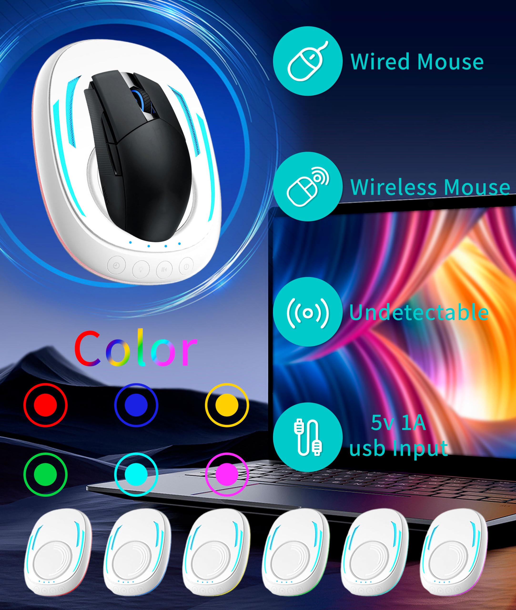 Gugxiom Mouse Mover, Nicht Nachweisbarer, Geräuschloser USB-Maus-Wackel-Atmungs-, Plug-and-Play-beweglicher Jump-Switch-Button-Maus-Shaker mit LED-Licht, um den PC-Laptop Aktiv zu Halten