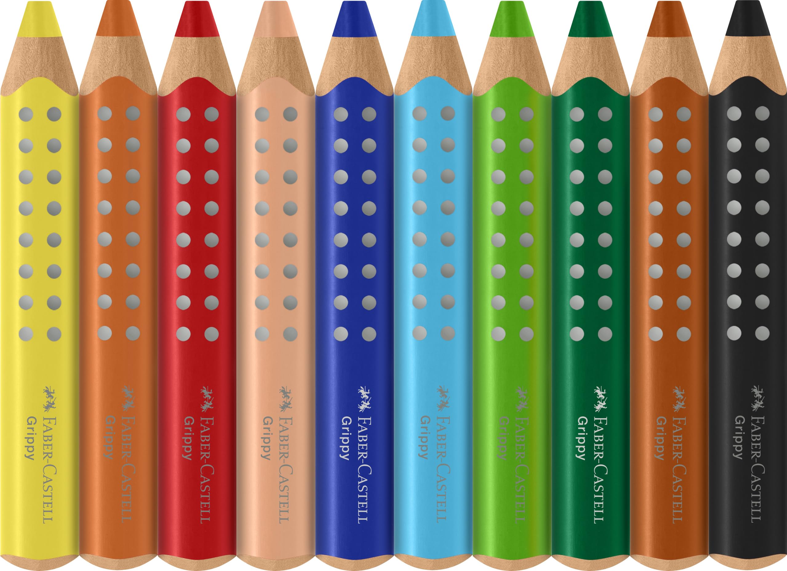 Faber-Castell Grippy 110636 Set of 10 Jumbo Colouring Pencils for Toddlers Easy Wipe Clean Ergonomic Triangle Shape Thick Colouring Pencils 10 mm Thick Lead Sharpener Included - Image 3