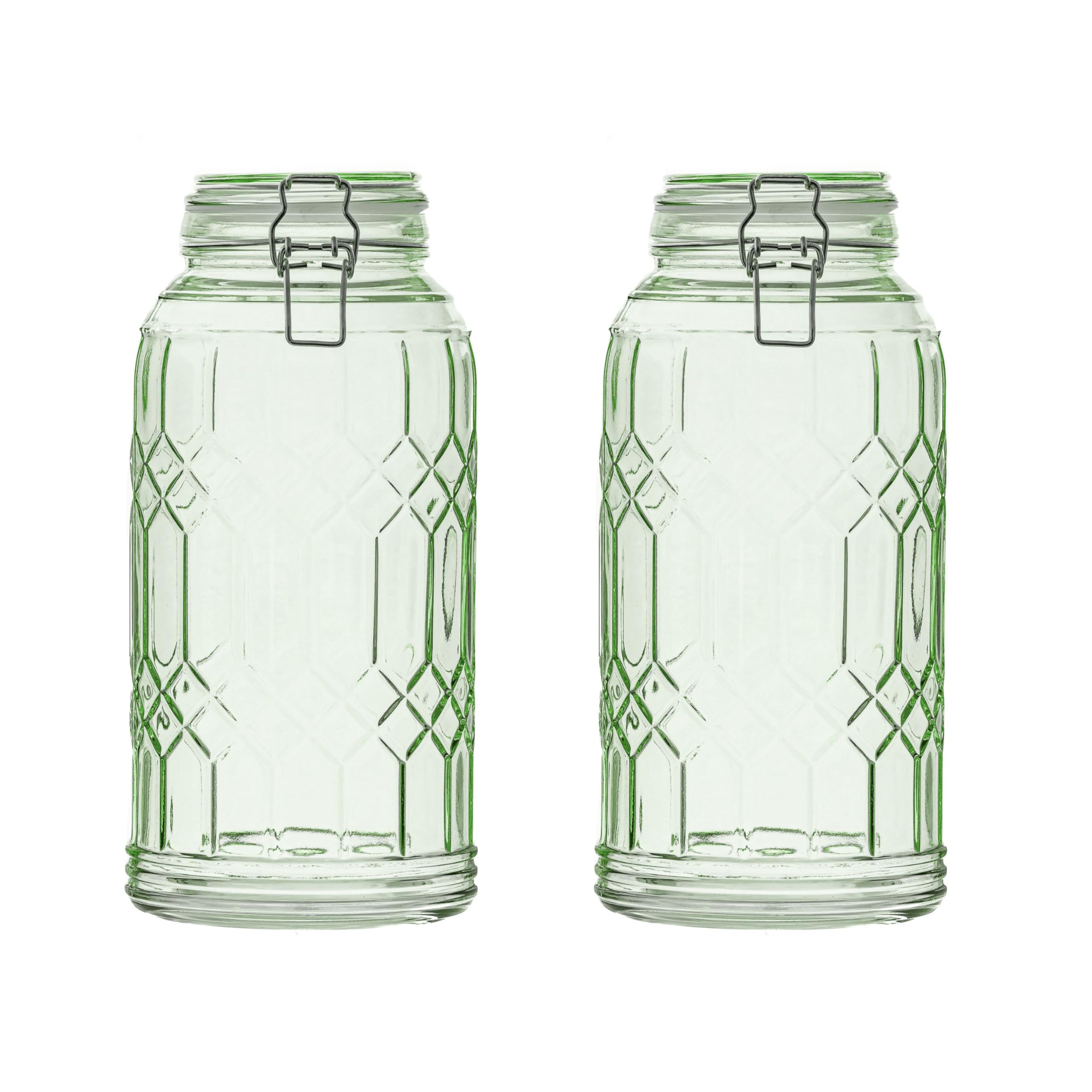 Bleeker Glass Canister by 10 Strawberry Street – Large, Set of 2, 91.0 fluid_ounces, Glass, Sage Green, Pack of 2