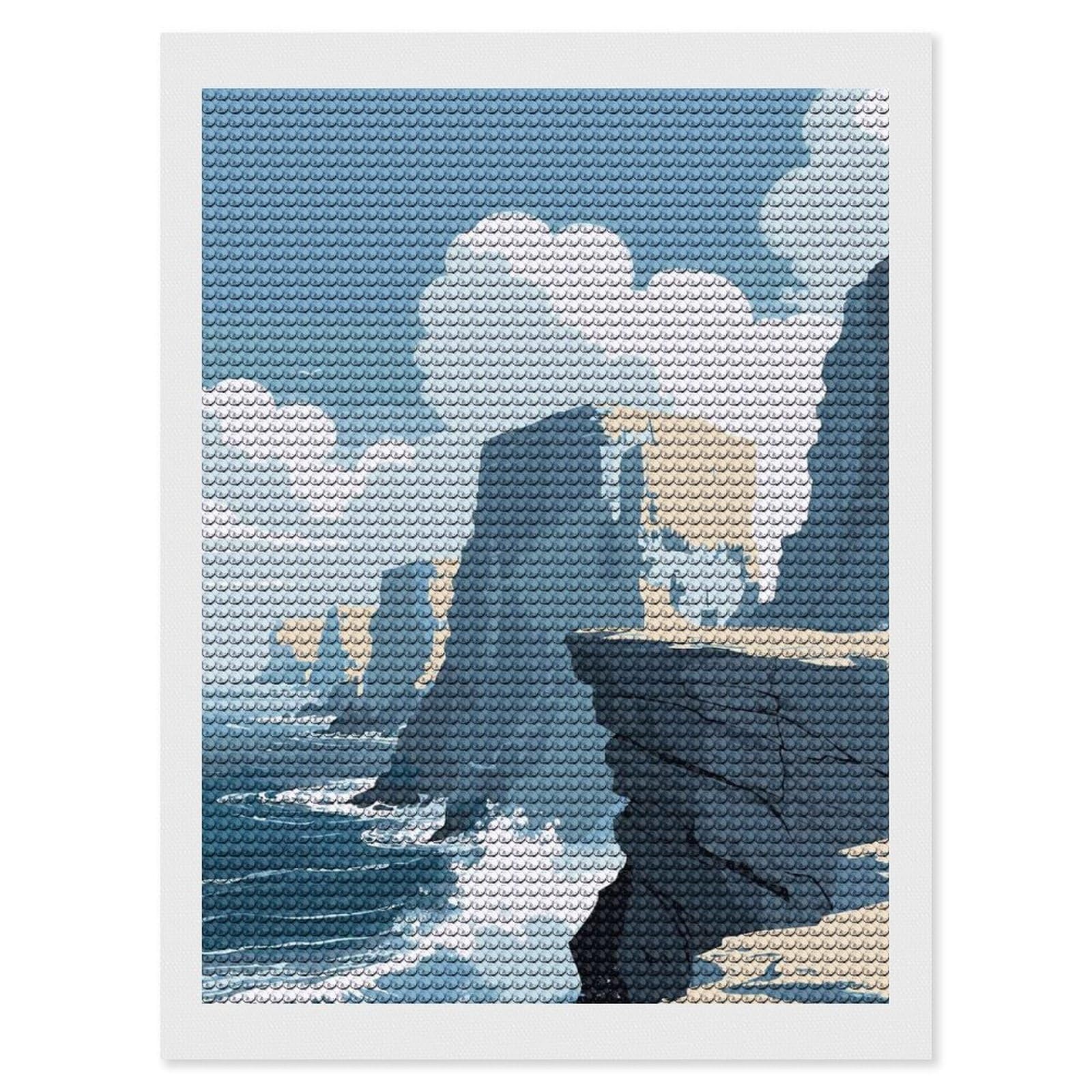 Junmoney Coastal Cliffs Landscape Illustration Round Drill Diamond Painting 12"x16", Satisfying Creative Project, Complete Accessories, Printed Canvas