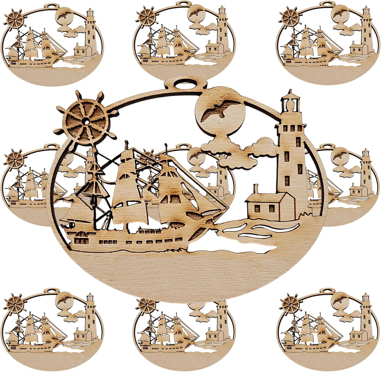 10PK Personalized Nautical Christmas Ornaments - Gifts for Boaters