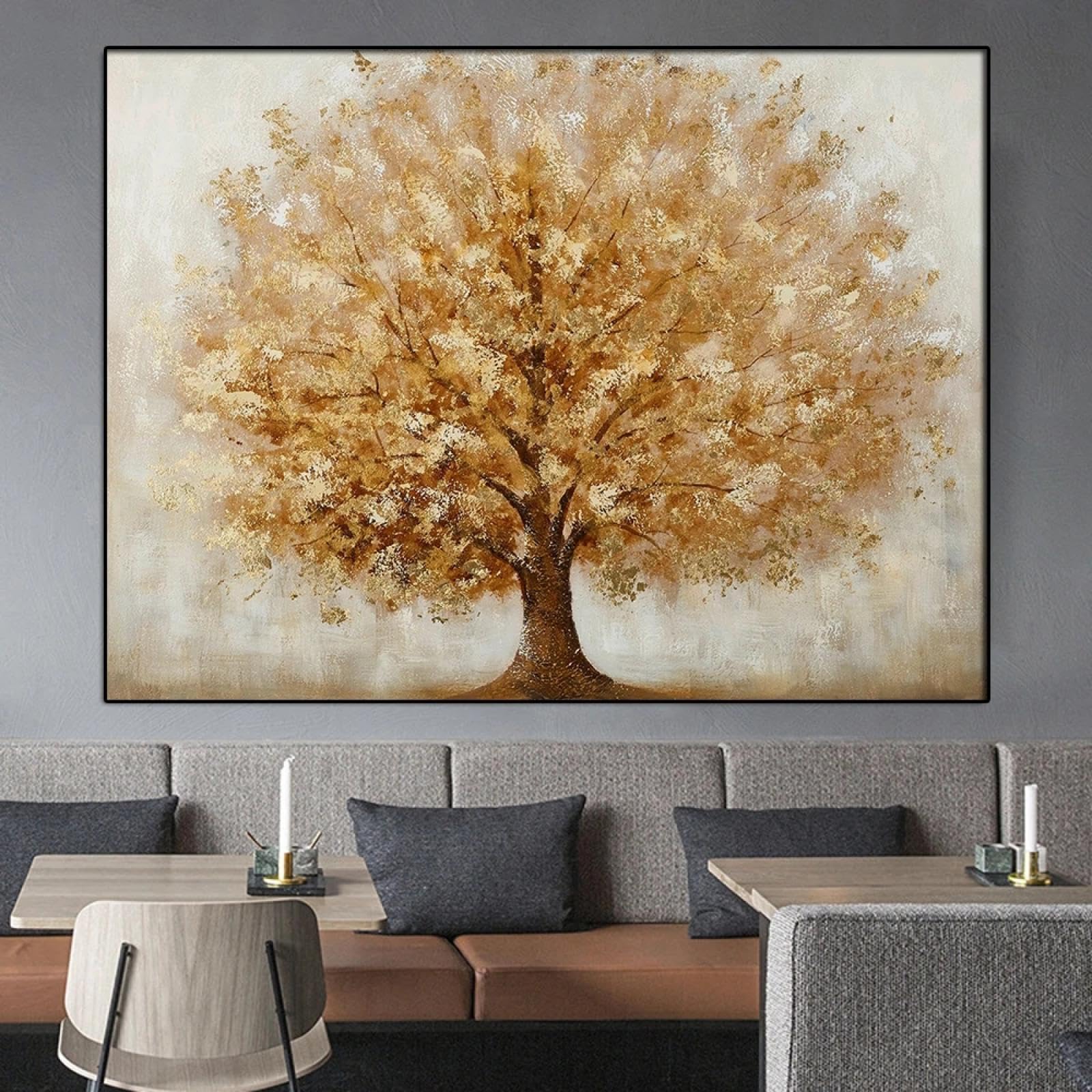Toile arbre doré abstrait texture feuille d'or avec cadre interne - 7