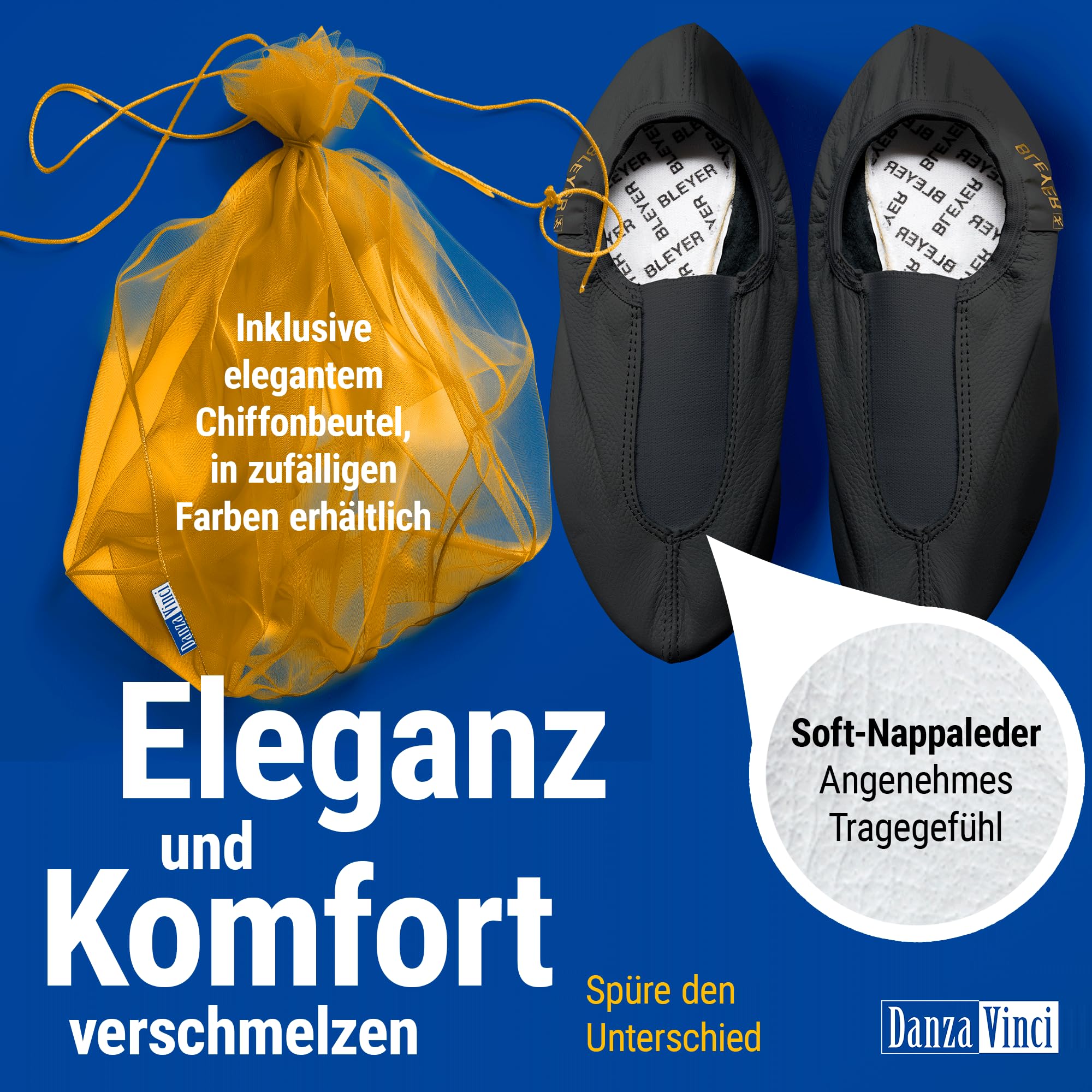 Bundle Bleyer Voltigierschuh 3841 Moskau-V mit Chiffonbeutel, Gymnastikschuhe rutschfest