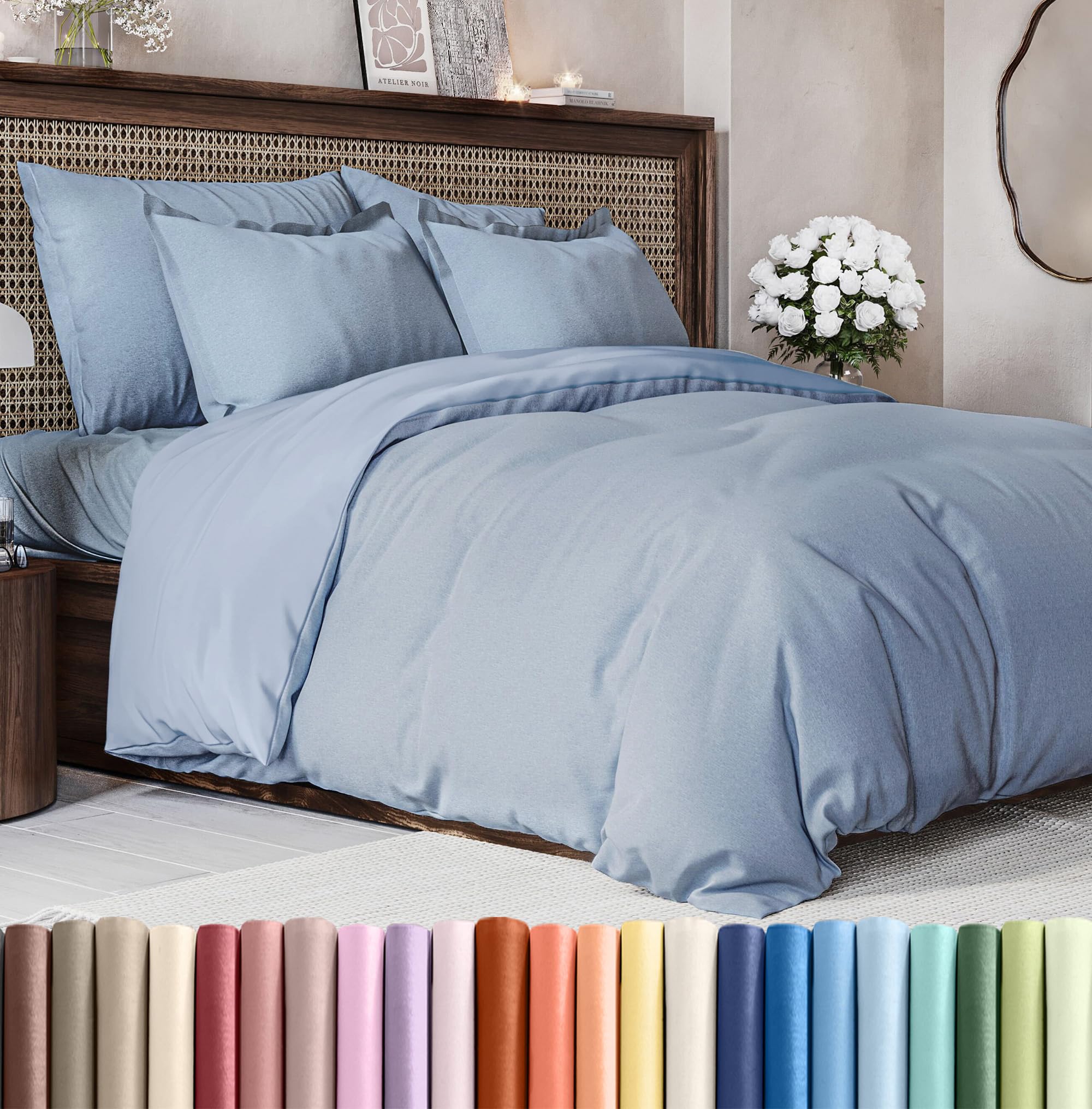 CGK Unlimited Duvet Cover King Size Set - Extra Soft King Size Duvet Cover 104 x 90 with 2 Pillow Shams - Hotel Quality w/Zipper Closures & Ties - Bedding and Bed Linens Set (Heathered Blue)