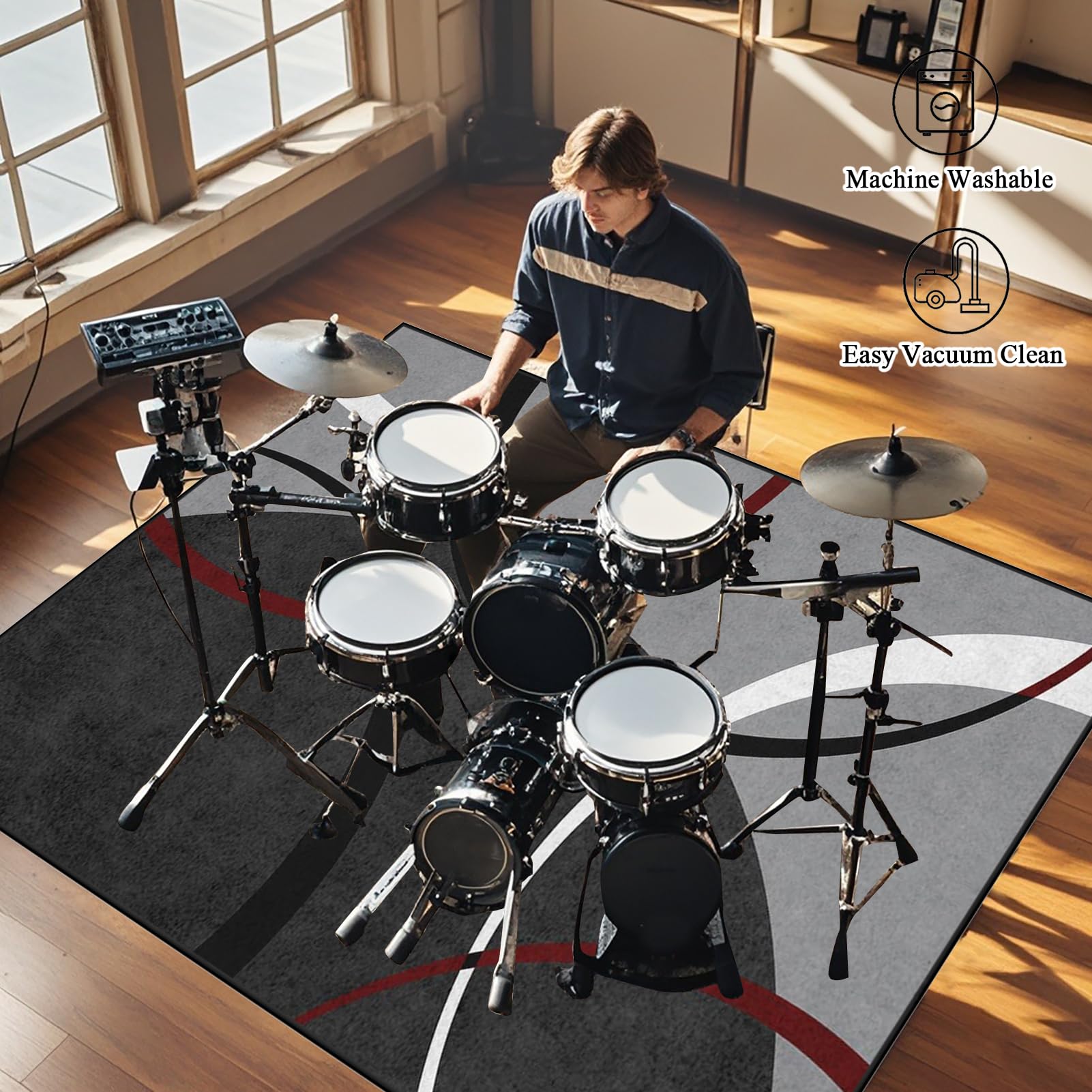 Tappetino Insonorizzato Batteria - Tappeto Professionale per Batteria e Strumenti a Percussione - Carpet Drum Mat - Tappeto per Batteria - Tappeto Antiscivolo Batteria Elettronica 100 x 80 cm