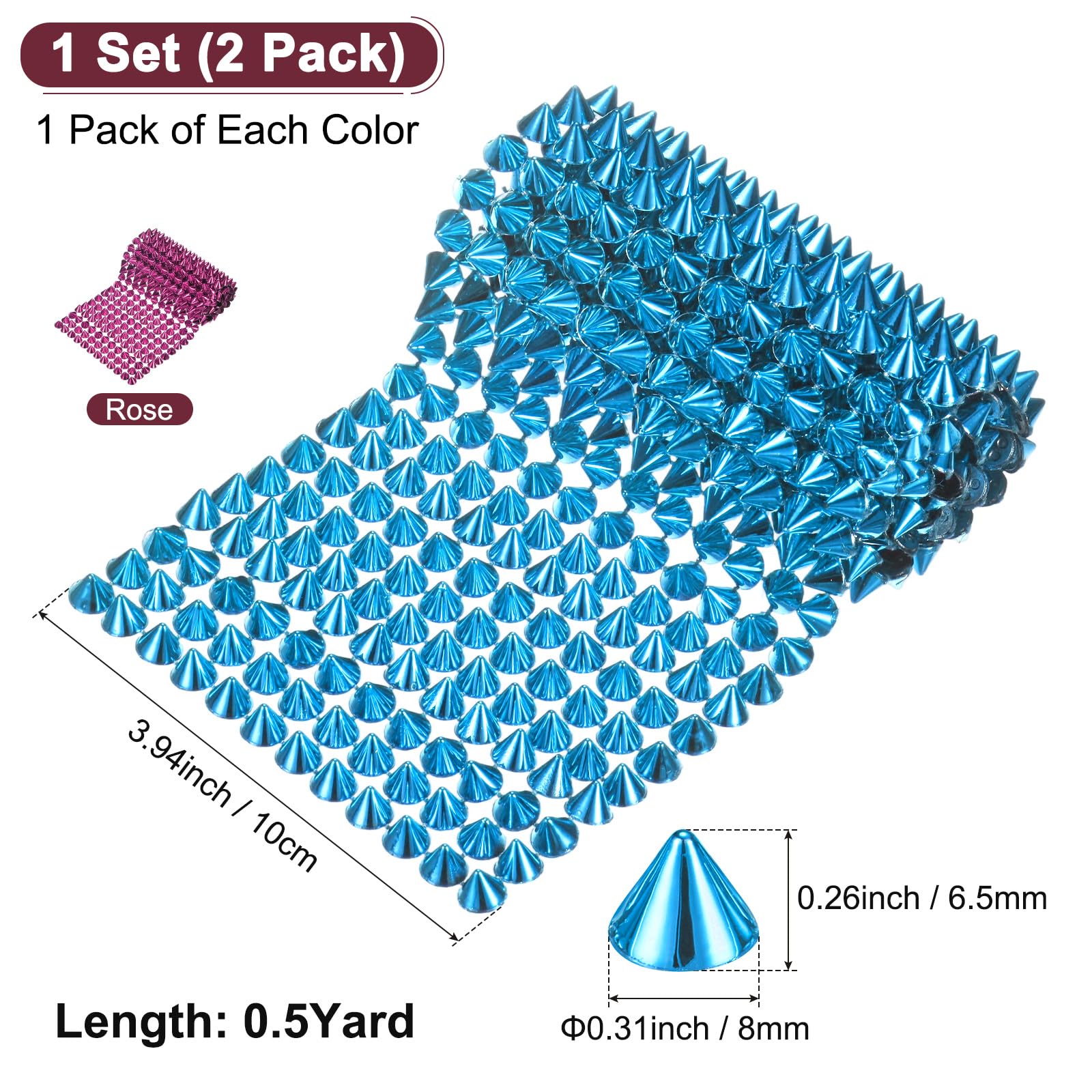M METERXITY 0.5 Yard Sew Stitch on Spikes Stud Cone 12Rows Plastic Rose - Image 3