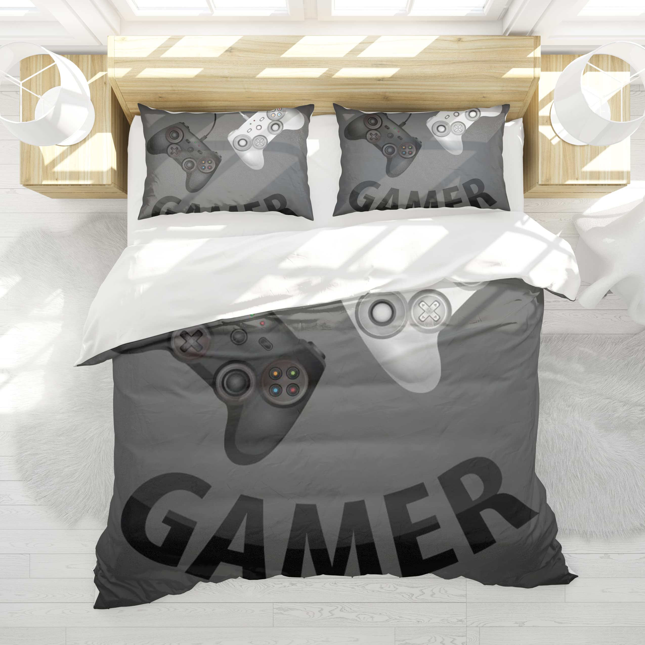 Juego de Ropa de Cama para niños, Videojuegos con Mando de Consola de Juegos, 220 x 240 cm Funda nórdica de Gamer con Cremallera y 2 Fundas de Almohada de 50 x 75 cm