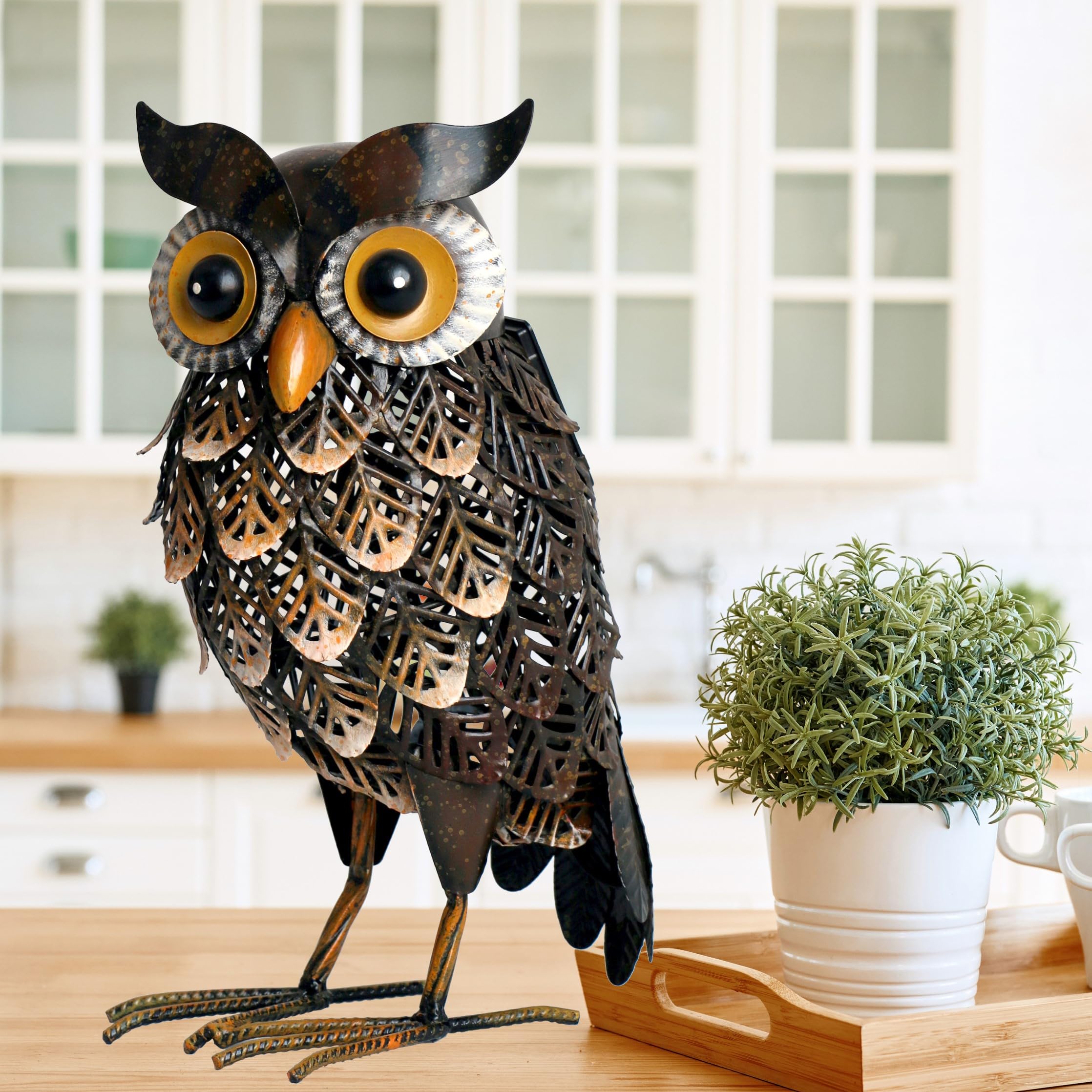 Shorayn Garden Statue Metal Owl Yard Art Outdoor Decor with Solar