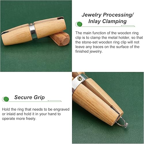 Miniatura 3 de PH PandaHall Paquete de 2 anillos de madera con abrazadera de anillo de joyero, herramienta de mano para pulir, reparar anillos, vicio con cuña de