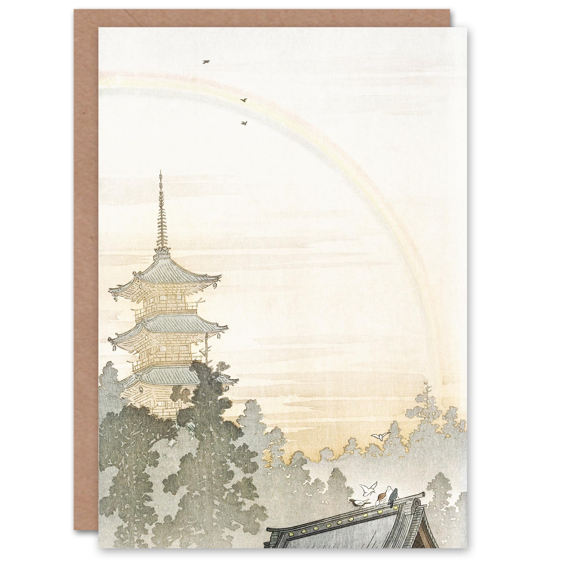 Artery8 Ohara Koson Art Card Pagoda And Rainbow Vintage Japanese