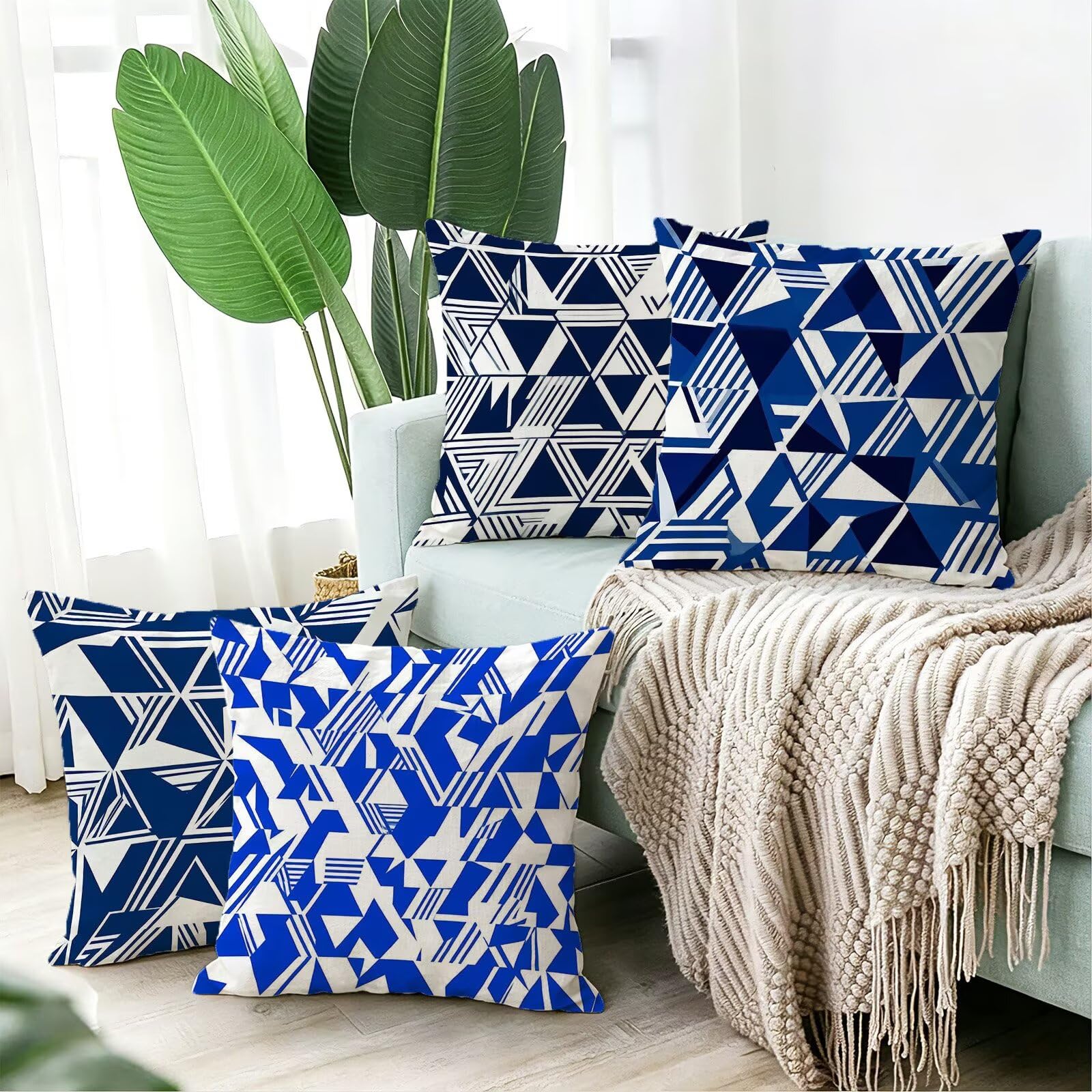 Coussin Exterieur Impermeable Bleu, Taie Oreiller 45x45 Set de 4, Cod-3397