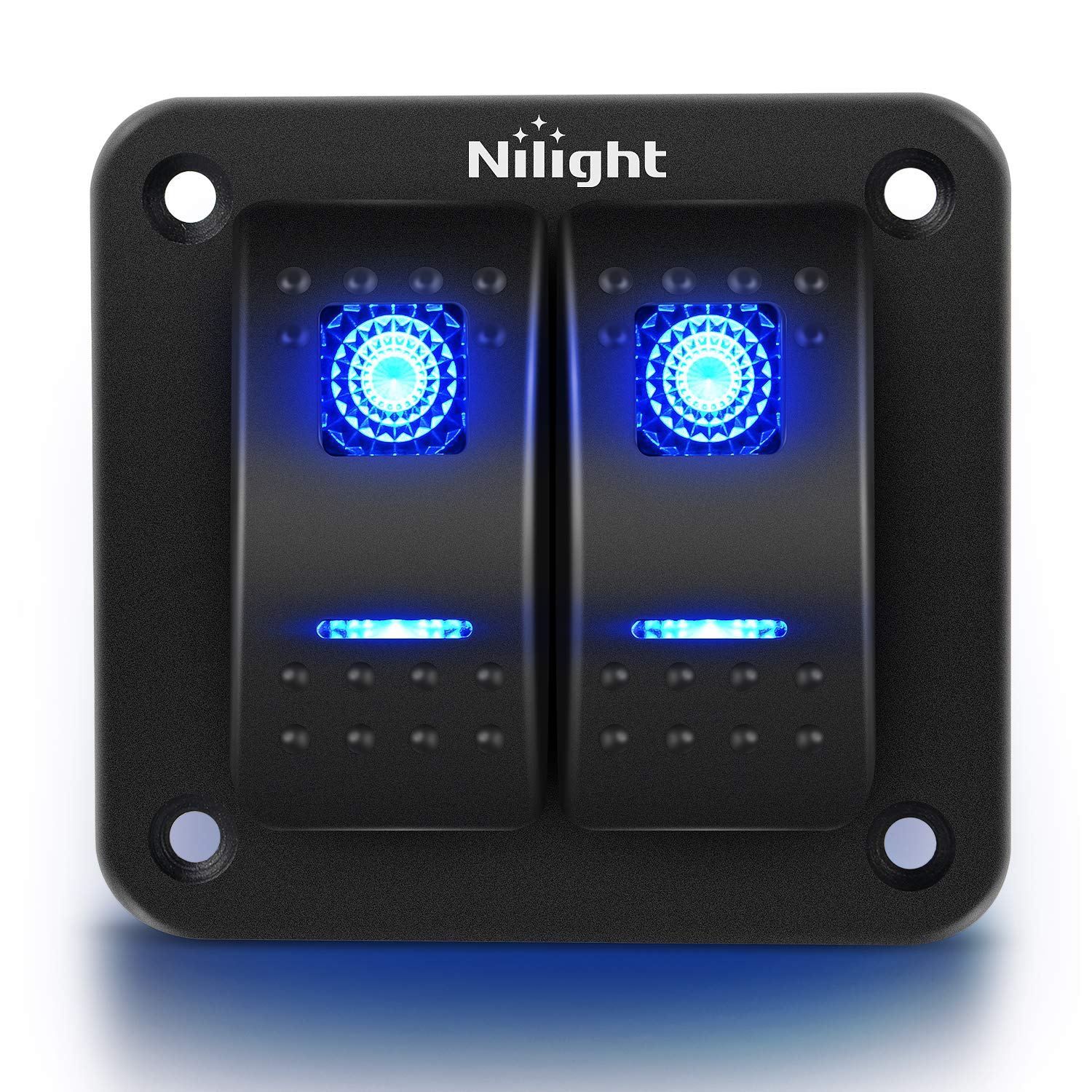 Photo 1 of **SEE NOTES** Nilight 90106B 2 Gang Rocker Switch Panel 5 Pin On/Off Pre-Wired Rocker, Blue