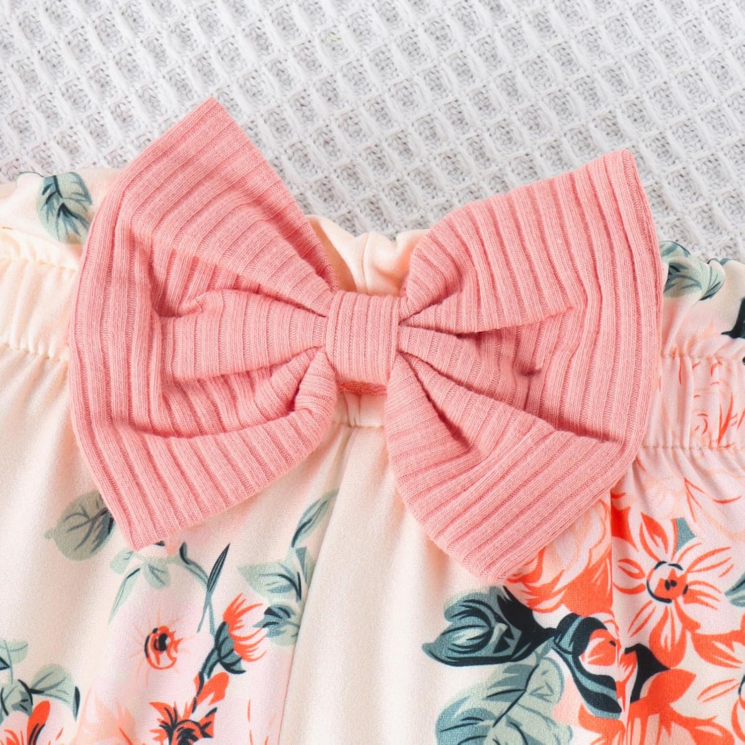 Baby Girl Summer Clothes I’m New Here Newborn Going Home Outfit Ruffle Ribbed Romper Tops Floral Shorts Set + Headband - Image 5