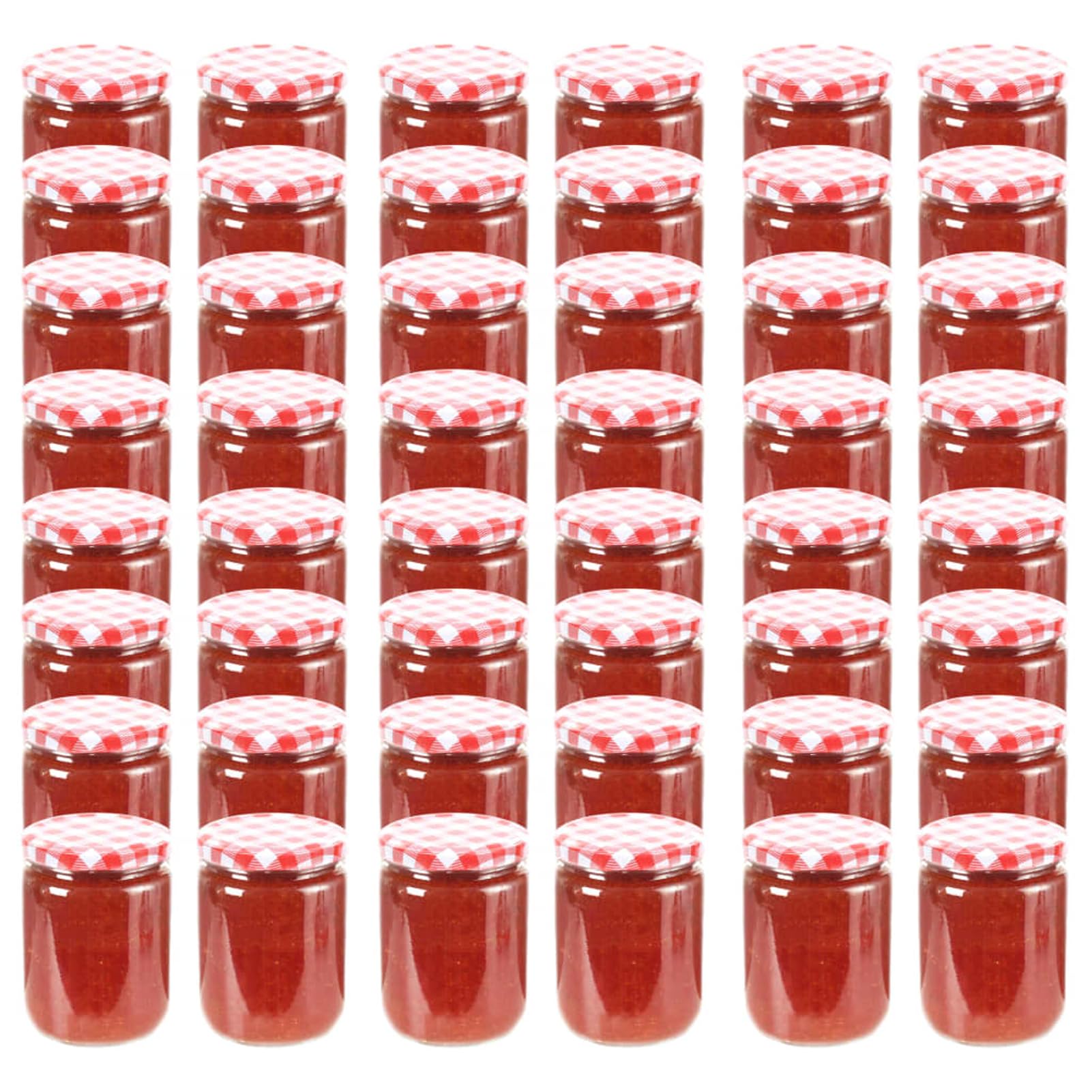 48 Stück Einmachgläser 230ml, Marmeladengläser aus Glas mit rot-weißem Deckel, ideal für Marmelade, Chutney und Gurken 50798
